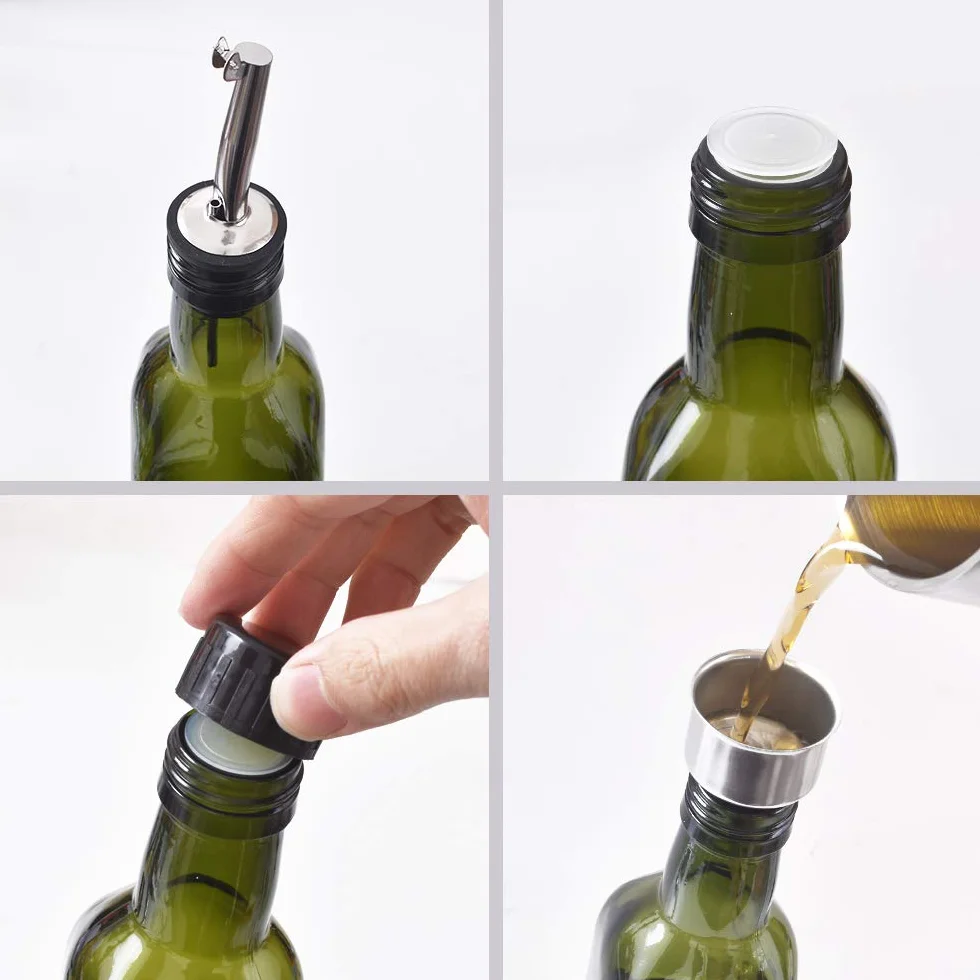 Newk Butelka oliwy z oliwek, 500 ml, szklana, olej, ocet, morska z wylewkami + lejek, olej, karafka, do kuchni – zielona