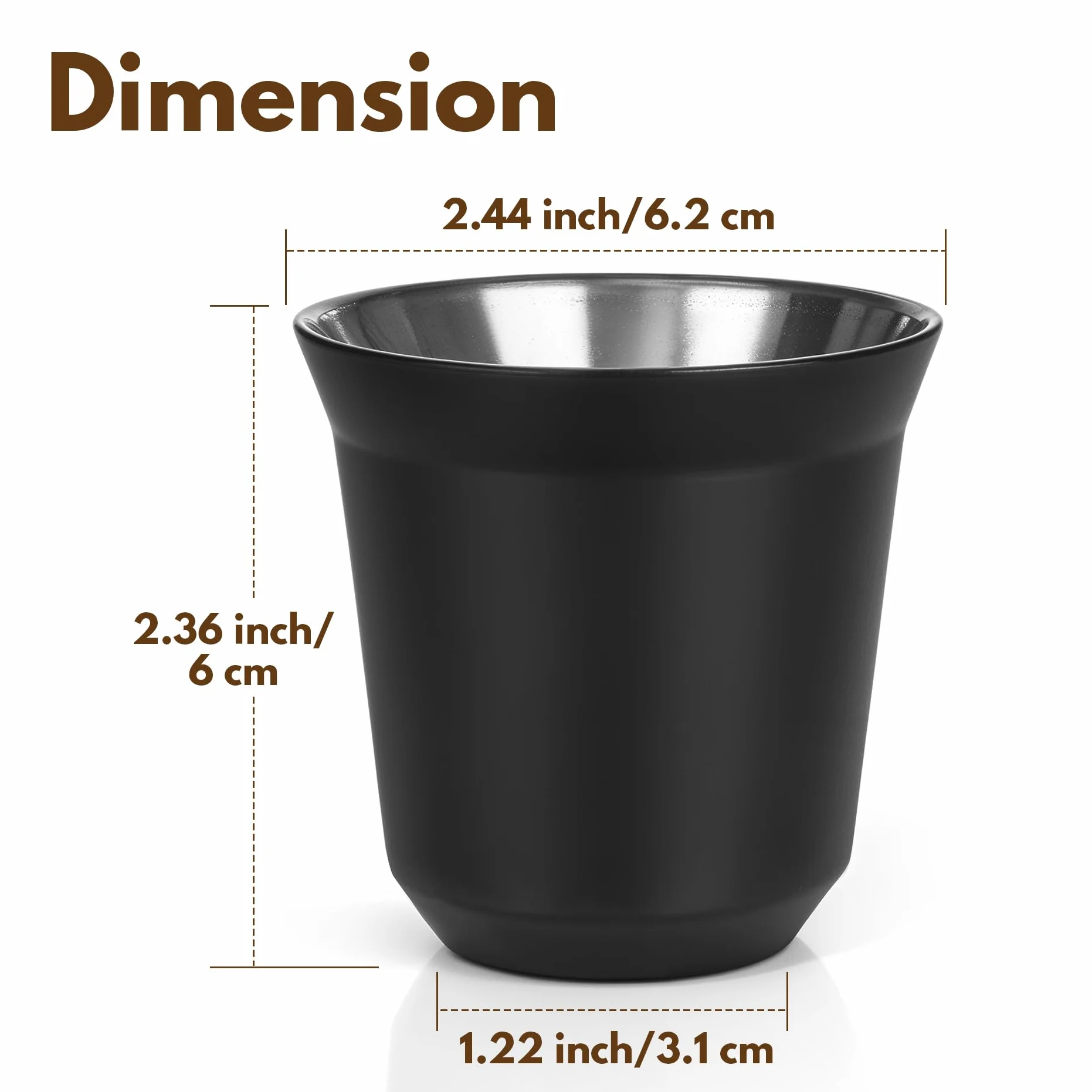 RECAPS 80ml Zestaw filiżanek do espresso ze stali nierdzewnej - 2-pak kubeczki demitase ze stali nierdzewnej 304 z podwójną ścianą 200ml Czarny