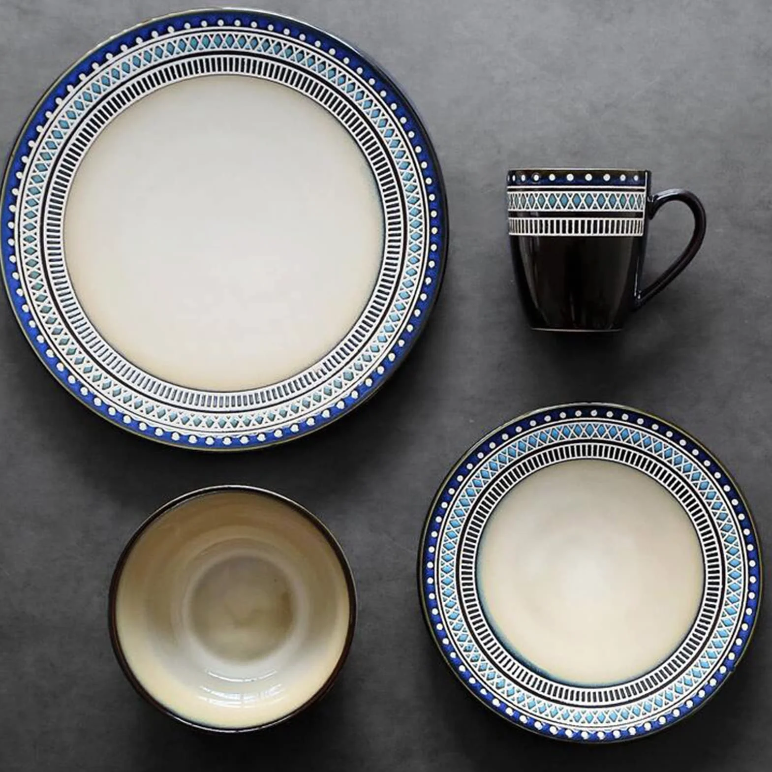 48-częściowy porcelanowy zestaw naczyń dla 12 osób, zestaw naczyń z porcelany, zestaw naczyń z 12 talerzy, 12 talerzy deserowych, 12 misek na płatki śniadaniowe, 12 filiżanek