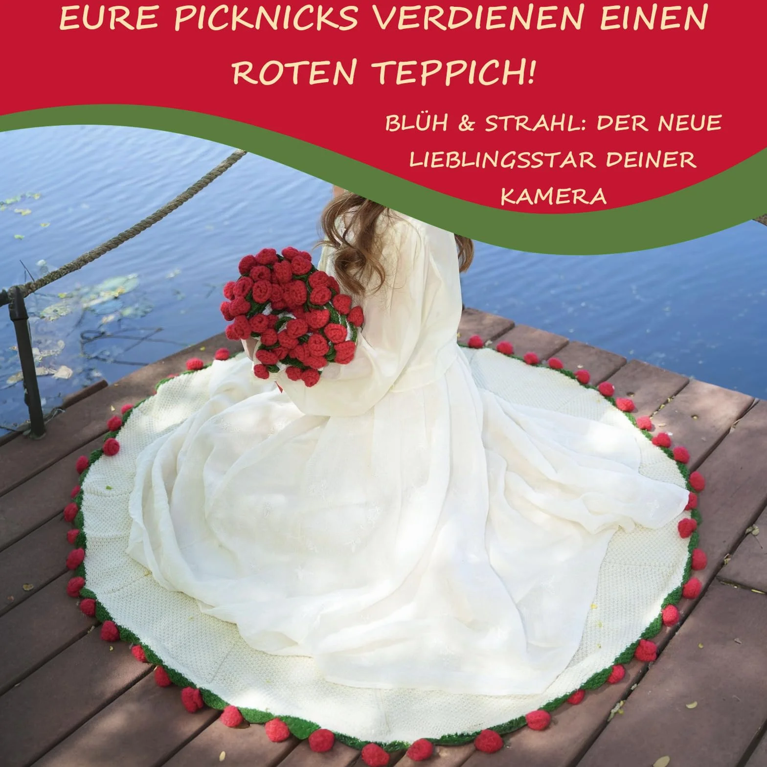 Gotowy szydełkowany bukiet róż, ręcznie wykonany koc na sofę, romantyczny koc różany, bukiet kwiatów, na wesele, urodziny, Dzień Matki (różowo-beżowy, 110 cm)