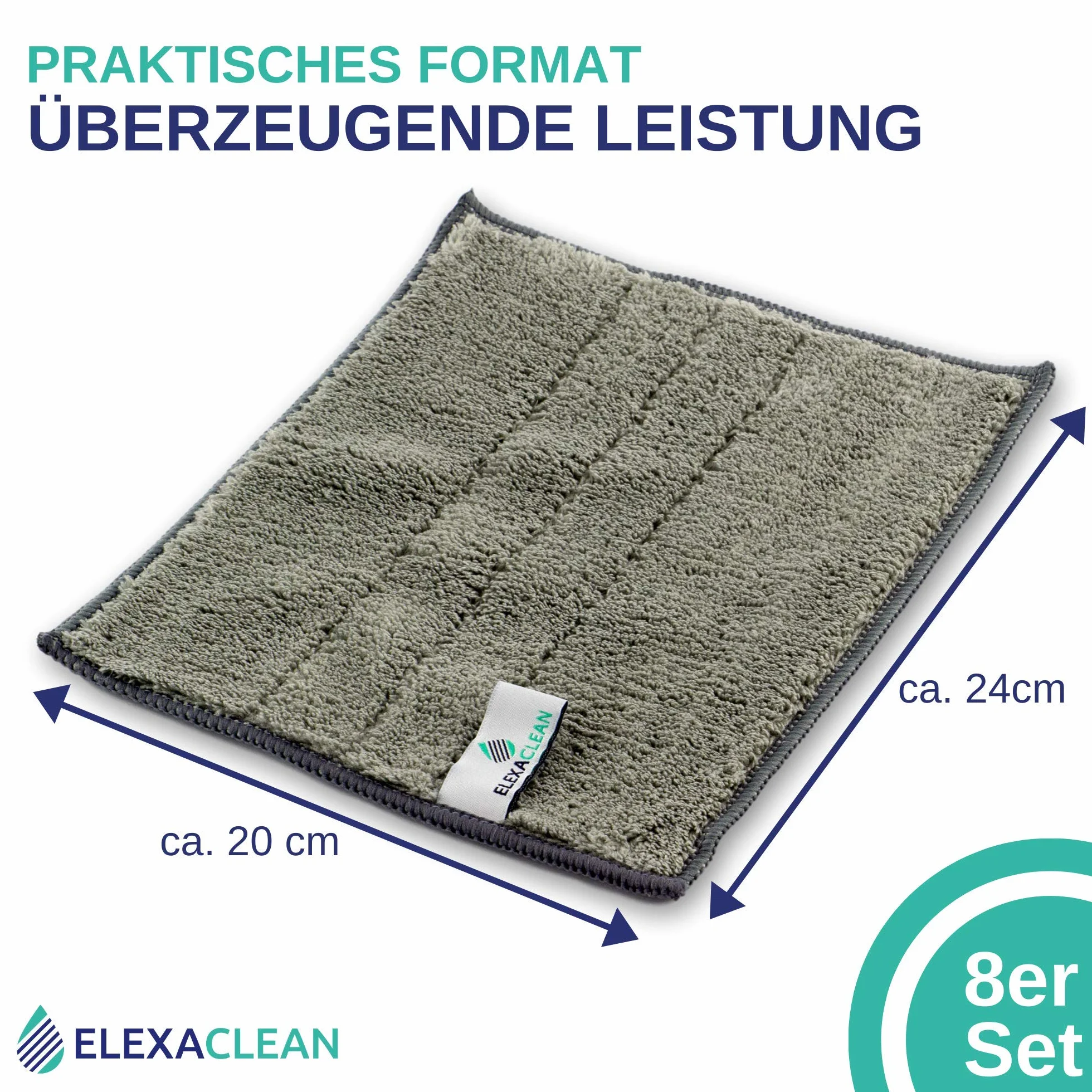 ELEXACLEAN zmywaki do prania - mikrofibra (szare, 8 szt., 24x20cm) ściereczki do naczyń do kuchni i porcelany