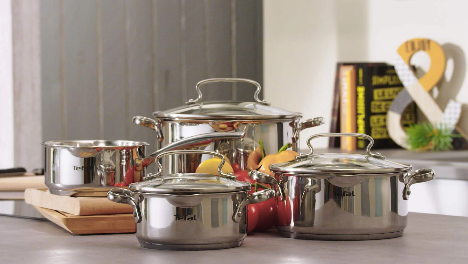TEFAL Duetto+ G719S734 Zestaw garnków stalowych 7-elementowy: Garnek z pokrywką do odcedzania 5L, 2,9L, 2L, rondel 1,5L, Pokrywki z otworami do odcedzania