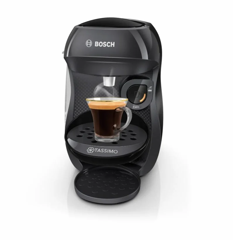 Bosch Tassimo happy friendly TAS102E ekspres na kapsułki, ponad 70 napojów, nadaje się do wszystkich filiżanek, automatyczne wyłączanie, zrównoważony, idealnie dozowany, zajmuje mało miejsca, 1400 W,