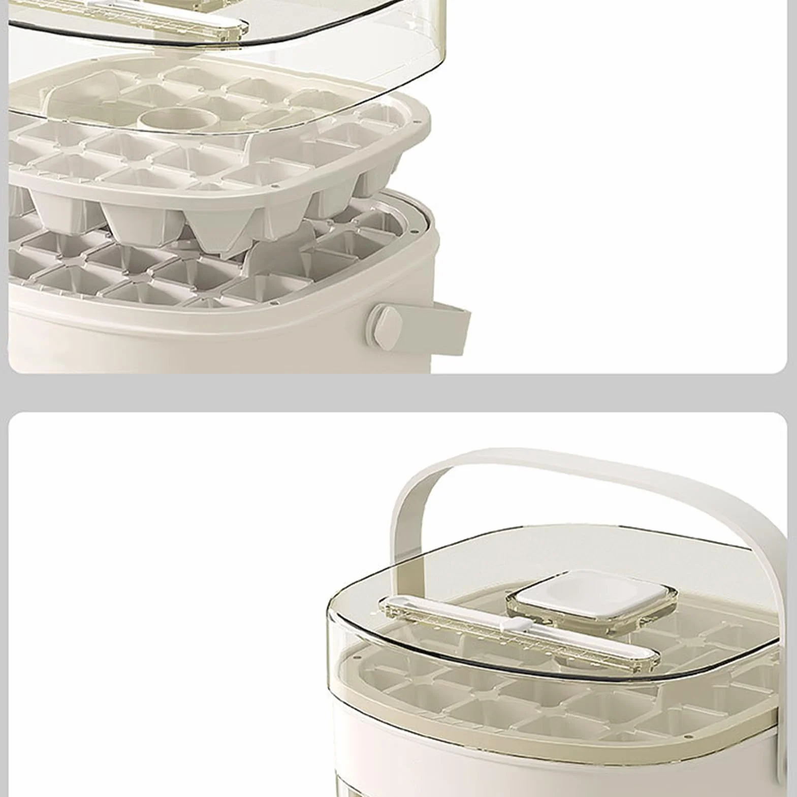 Ice Tray Storage Box, Cube Making Bin, Press Type Non-Stick Mold, Built-In Handle with Sealed Lid for Kitchen, Camping, Daily Use, Parties, Picnics, 6.69x6.1x5.51 Inches
