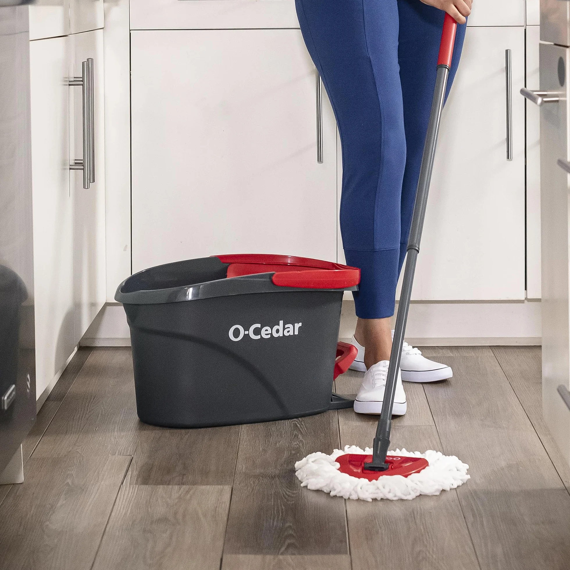 O-Cedar EasyWring Spin Mop z Mikrofibry, Czerwony/Szary z Dodatkowym Uzupełnieniem