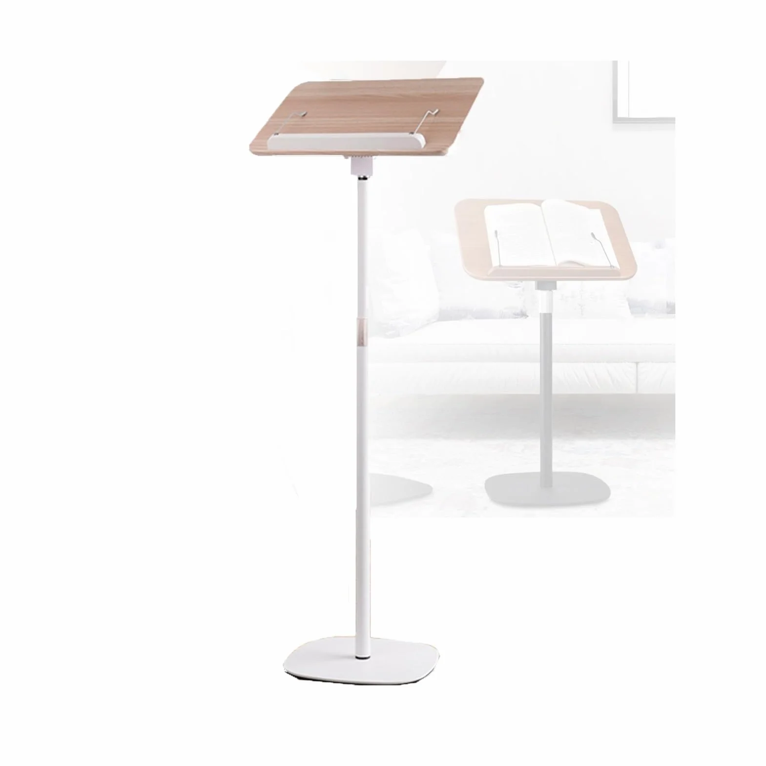 Uchwyt do czytania z zaciskiem, regulowany kąt nachylenia 180°, teleskopowy stojak na tablet do książek, do muzyki i przepisów(White,50-130cm)