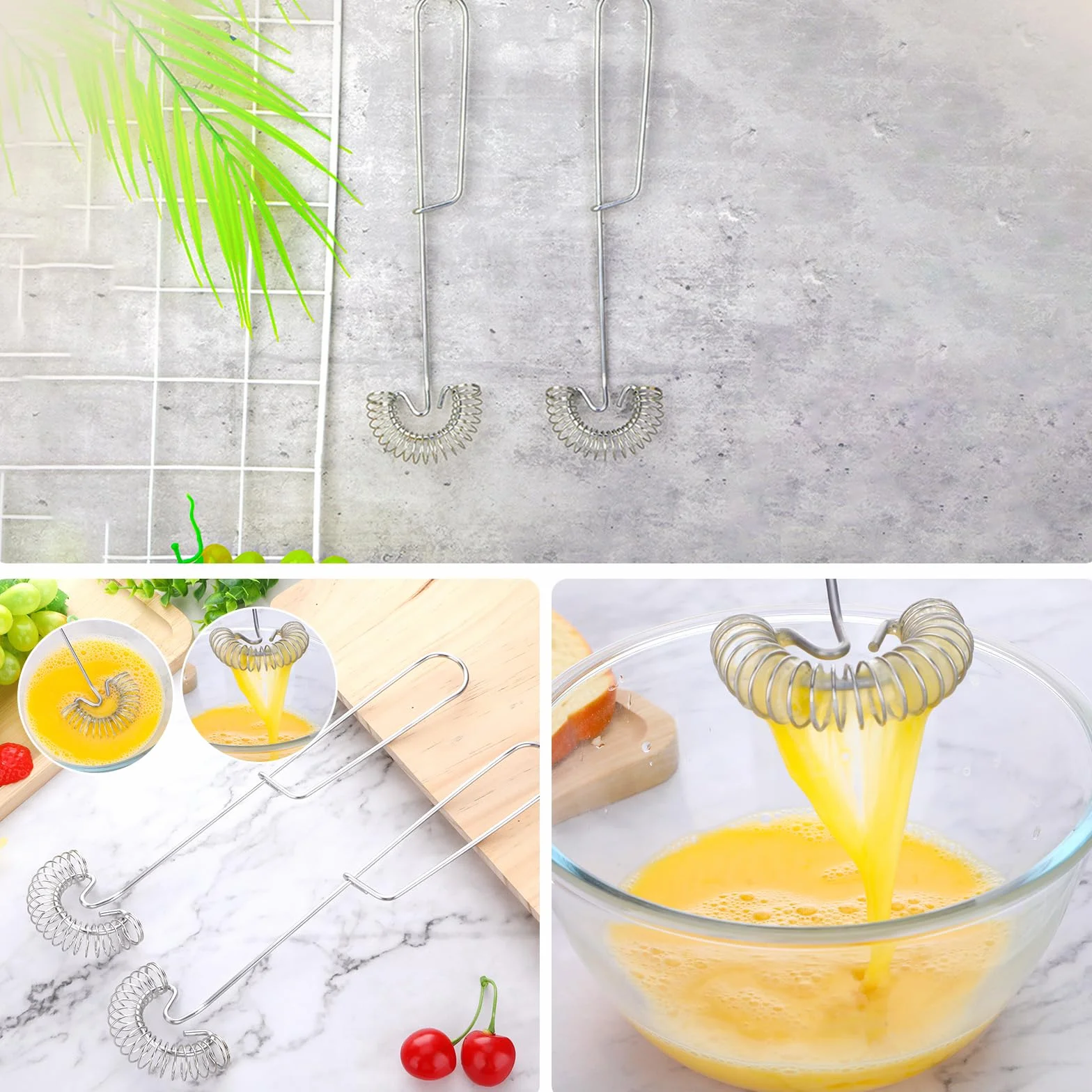 2 sztuki spiralnych trzepaczek ze stali nierdzewnej, mała trzepaczka do whisk, do mieszania, nadaje się do mycia w zmywarce, miotełka płaska, ręczna trzepaczka do jajek, mąki i masła