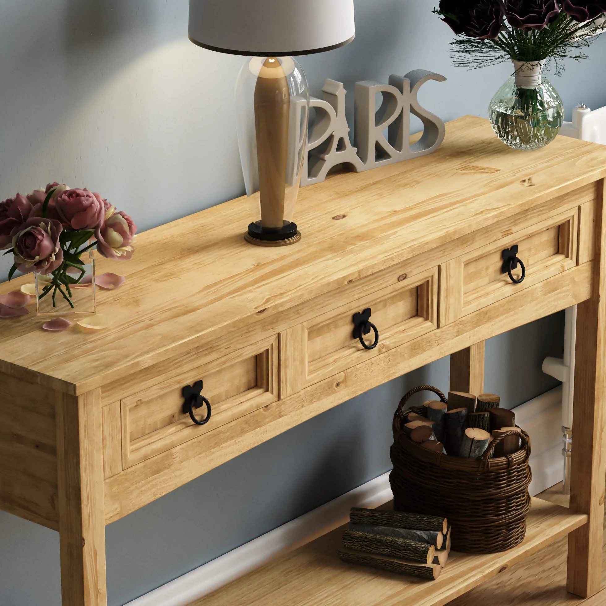 Vida Designs Corona Stół Konsolowy, Drewno, Brązowy, 3 Szuflady
