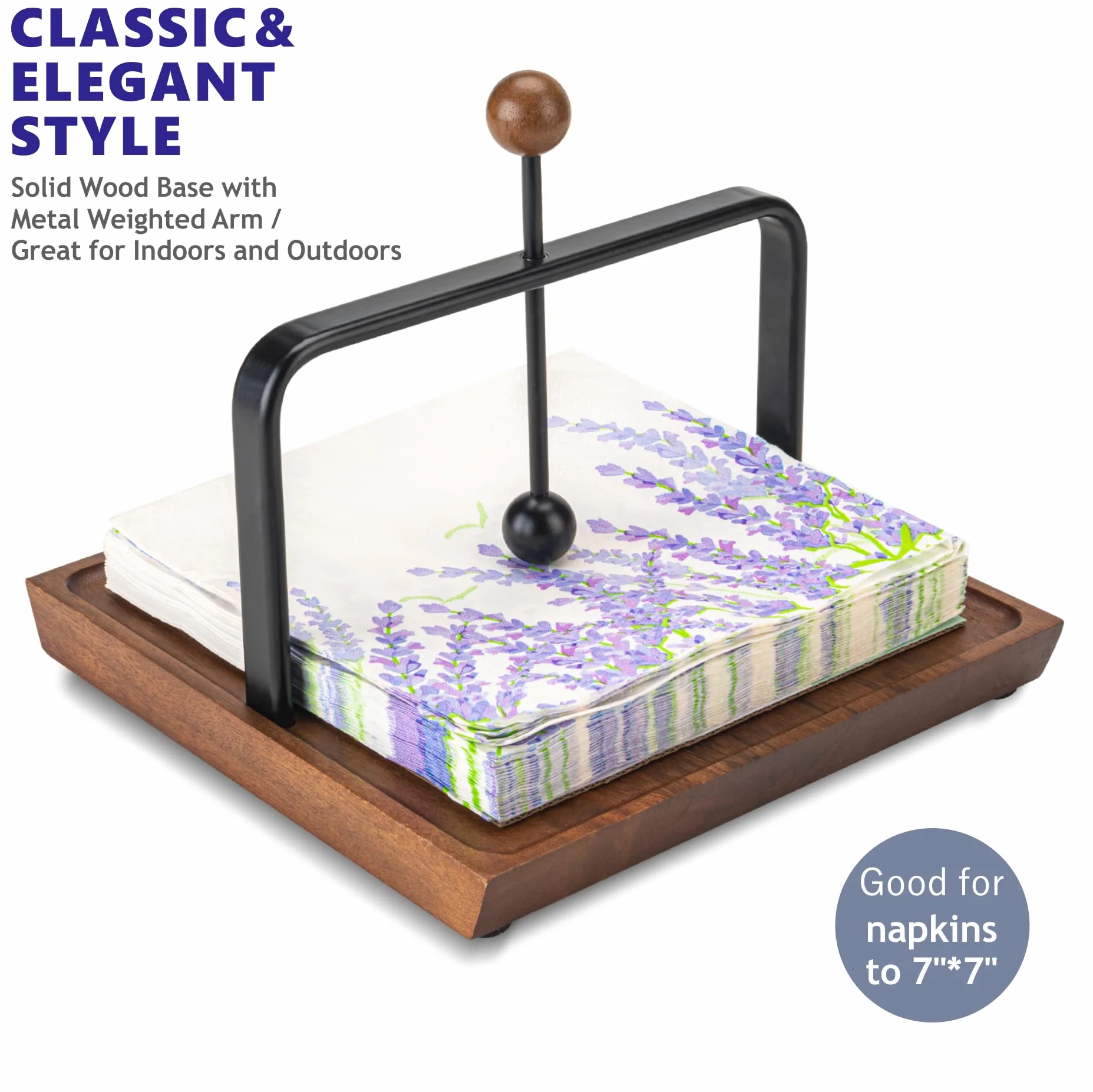 Stylowy drewniany uchwyt na serwetki z obciążonym ramieniem, idealny do papierowych serwetek, serwetek koktajlowych, elegancki design do kuchni, stołu jadalnego, kawiarni i baru