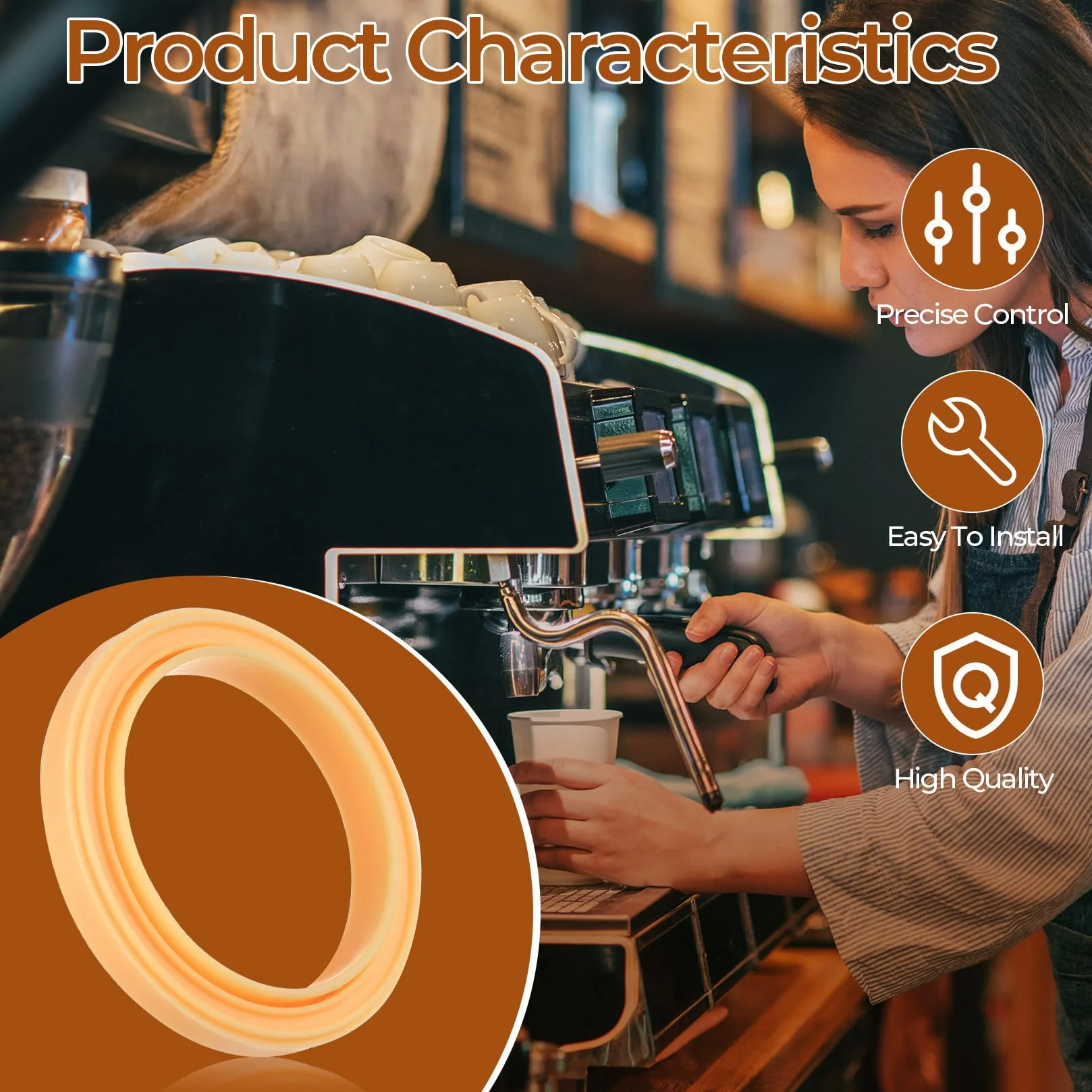 4 sztuki uszczelek głowicy grupy zaparzającej do ekspresu do kawy 64mm, silikonowe pierścienie parowe 64mm, wymienne do Breville Espresso, do akcesoriów Sage Barista Express, z klucz M4, 1 szczotka
