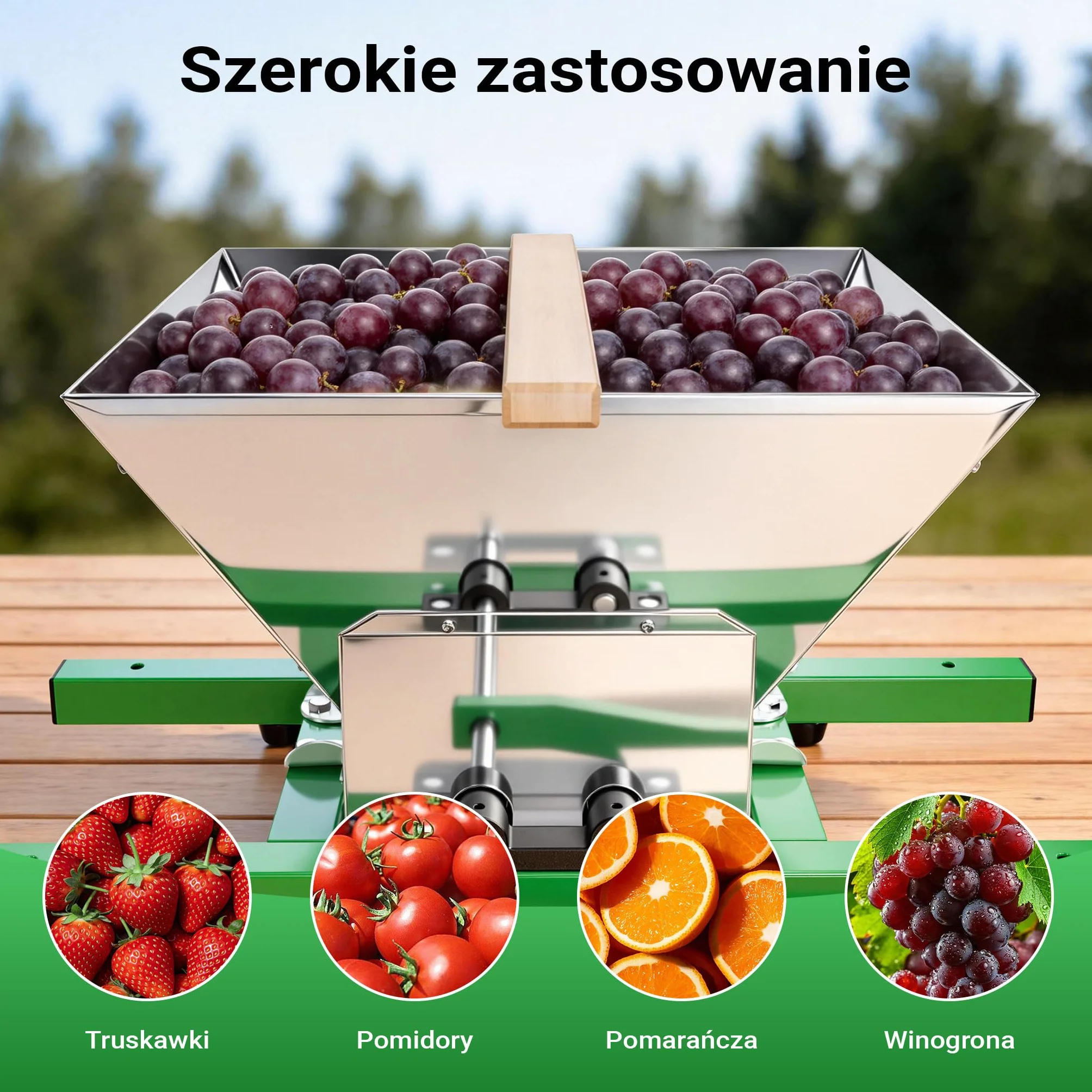 Wiltec Młynek z 7 litrowym zbiornikiem, rozdrabniarka do winogron z korbką, kruszarka do miękkich owoców np. winogron i jagód
