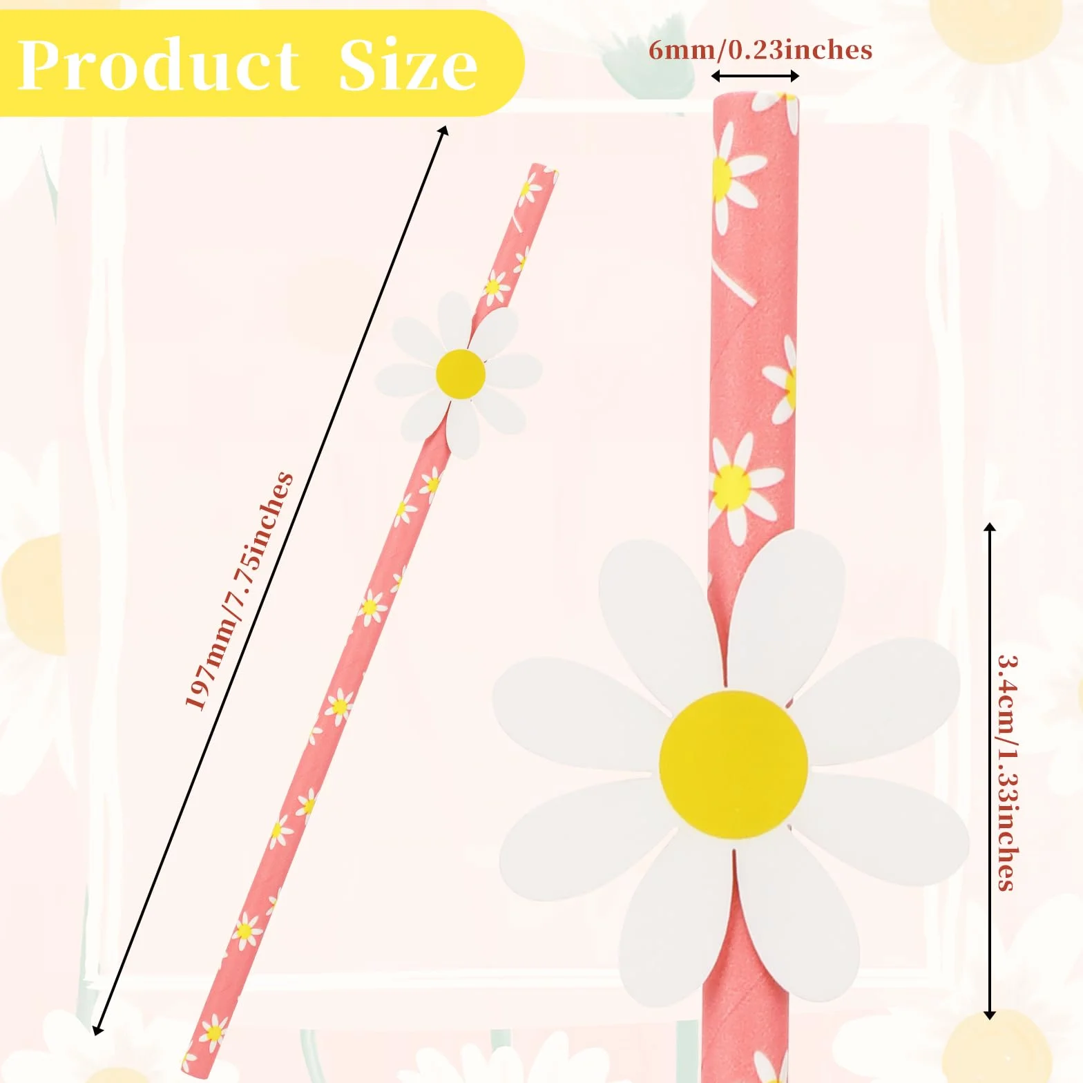 Molain 30 sztuk papierowych słomek w kształcie stokrotki, jednorazowe dekoracje imprezowe, urocze słomki papierowe stokrotki, na baby shower, projekty DIY, urodziny, wesele,