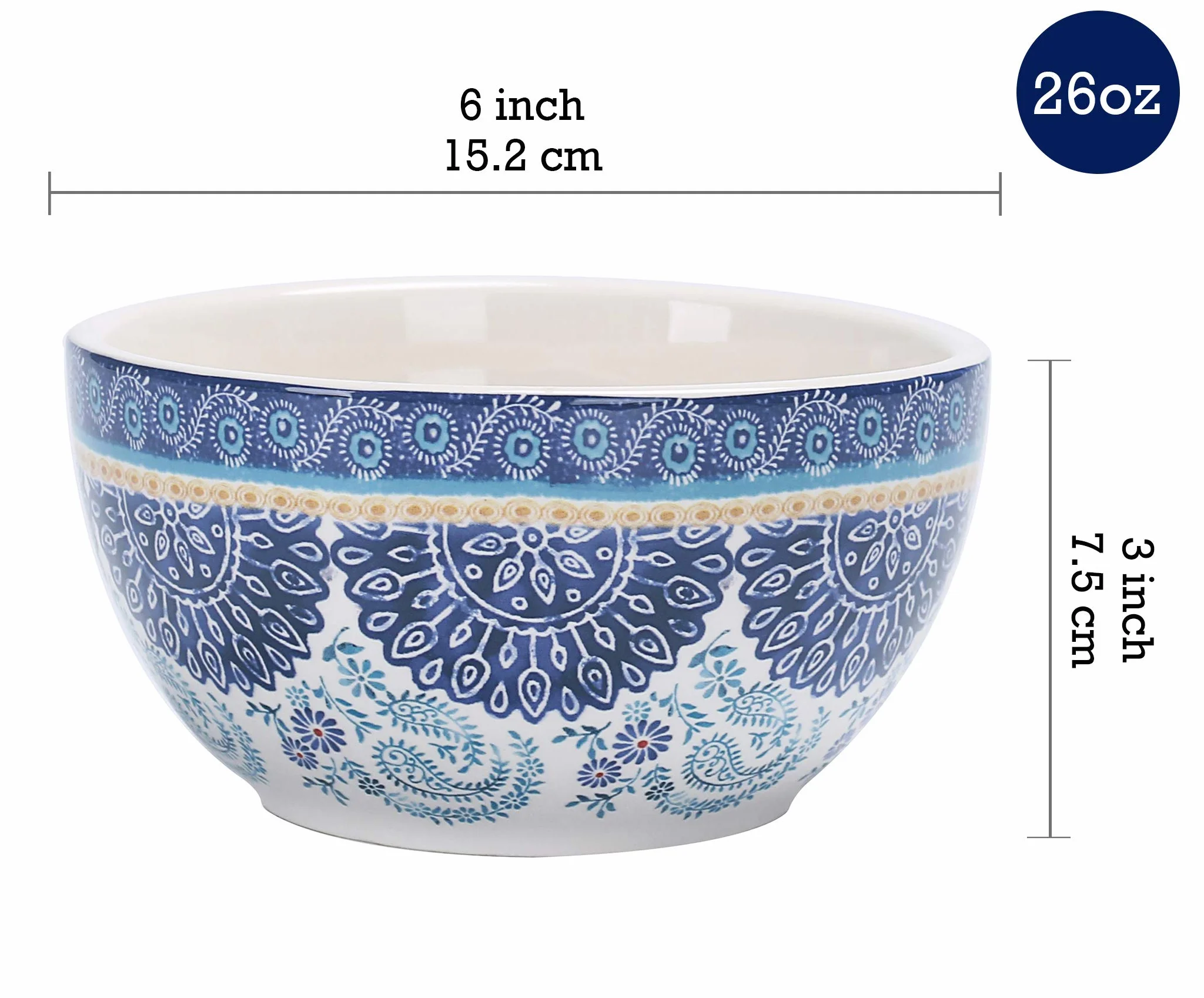 Bico Blue Talavera 765 ml ceramiczne miski na musli, zestaw 4 sztuk, do makaronu, sałatki, płatków śniadaniowych, zupy i kuchenki mikrofalowej i zmywarki