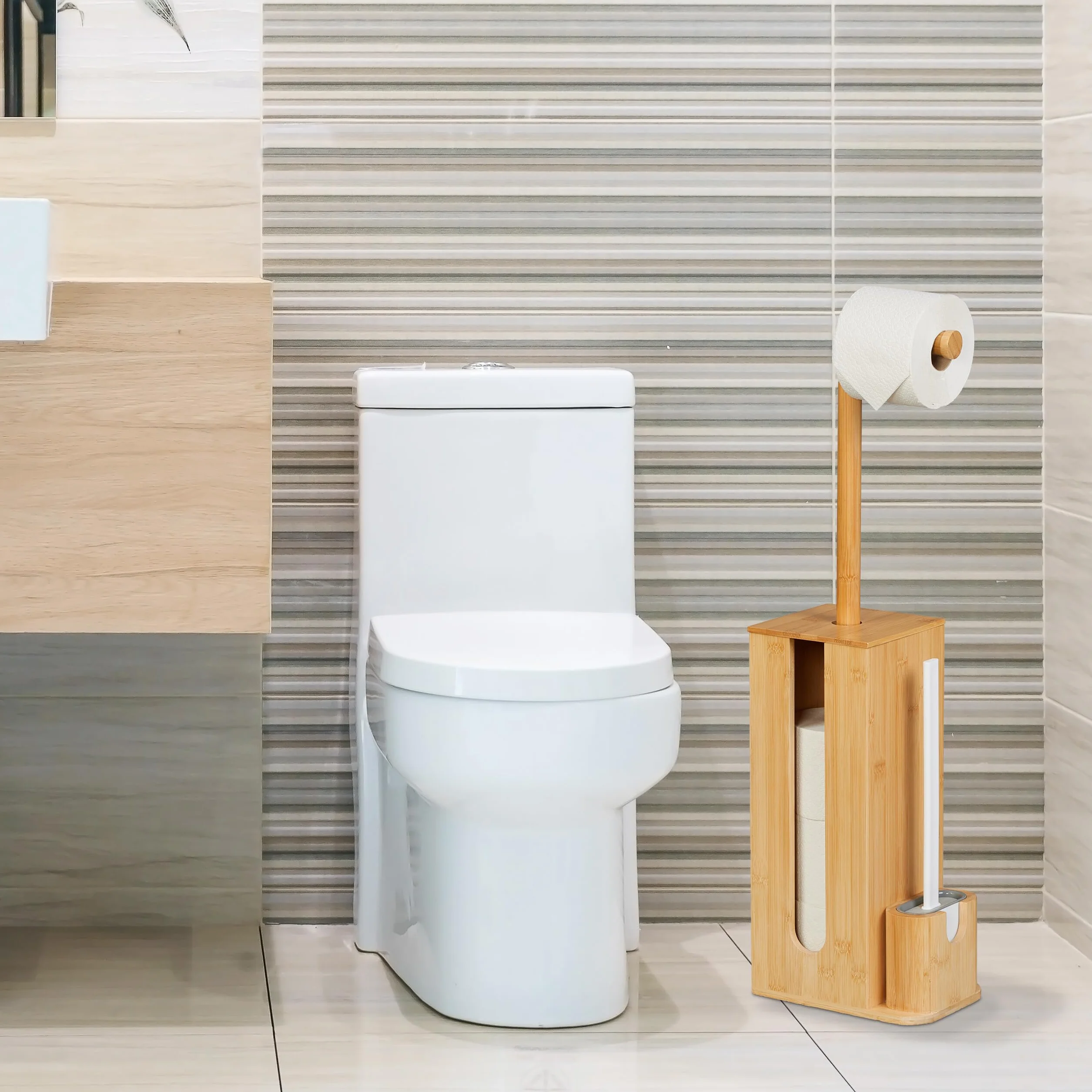 Relaxdays Zestaw do WC z bambusa 72,5 x 26 x 15 cm wolnostojąca szczotka do WC naturalna/biała