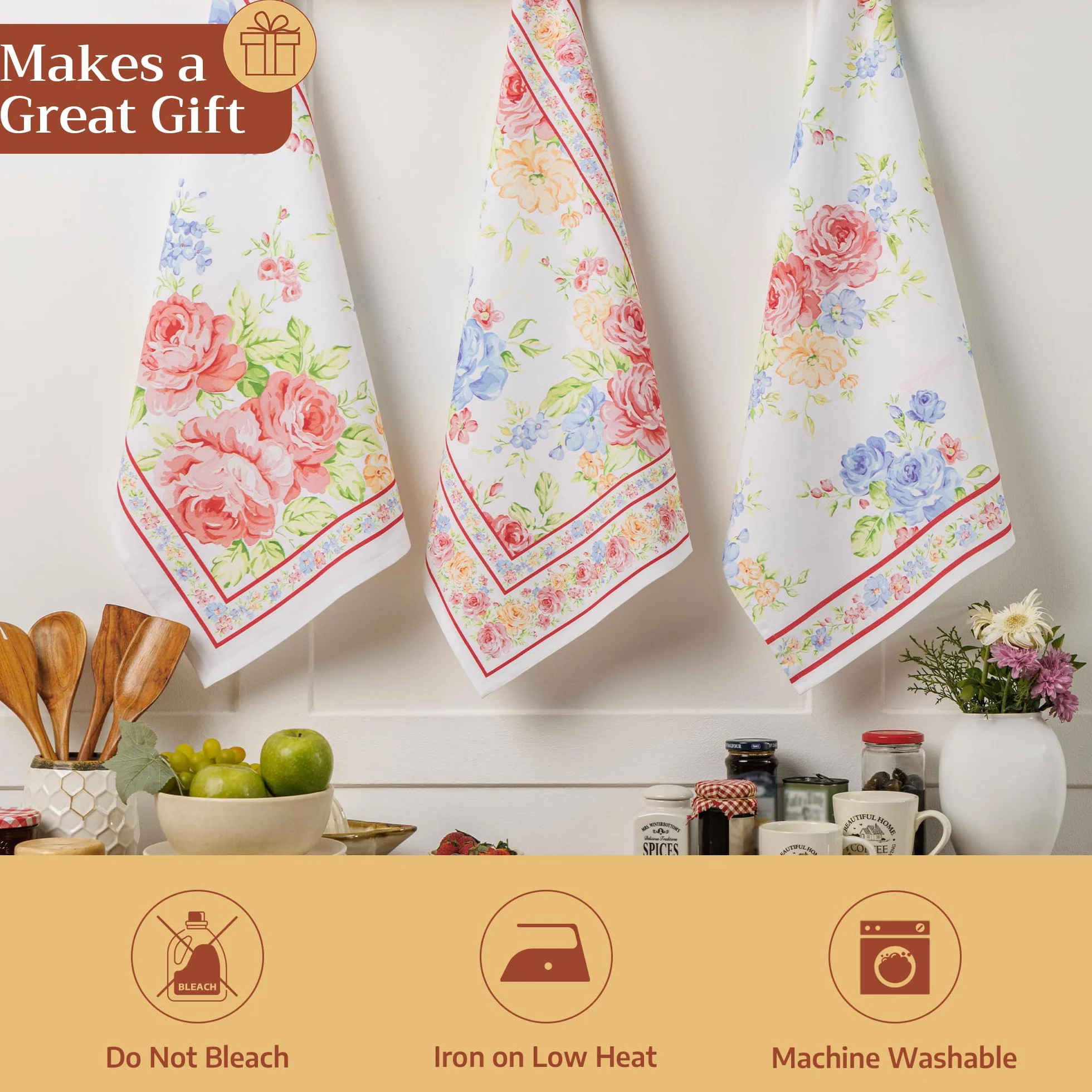 Maison d' Hermine Vintage Floral 100% bawełna, zestaw 3 uniwersalnych ręczników kuchennych, miękkie, chłonne ściereczki do naczyń, ręczniki barowe, wiosna/lato (50 cm x 70 cm)