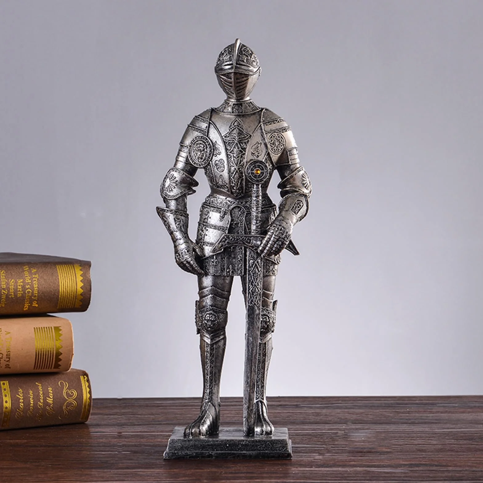 Statua artystyczna - rzeźba ornamentowa - figurka dekoracyjna na biurko, dekoracja półki, statuetka rycerza ozdoba zbroi, statuetka do dekoracji biura domowego, rzeźba na kolekcjonerskiej figurce dekoracyjnej (kolor: B)
