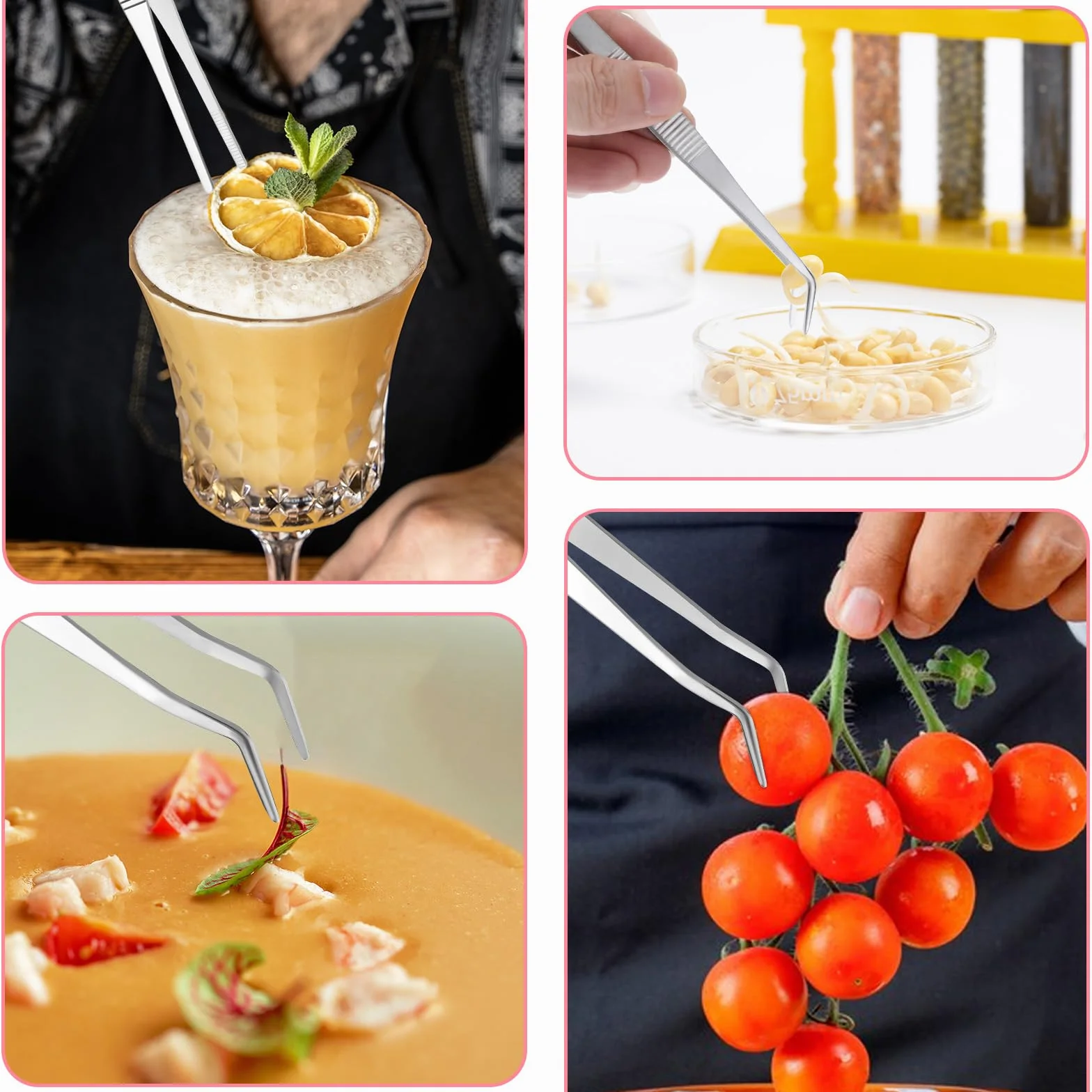 5 sztuk pęseta kuchenna ze stali nierdzewnej, antypoślizgowa pęseta kuchenna, srebrna, szpiczasta i zaokrąglona, pęseta do grilla, do dekorowania potraw, gotowania i pieczenia