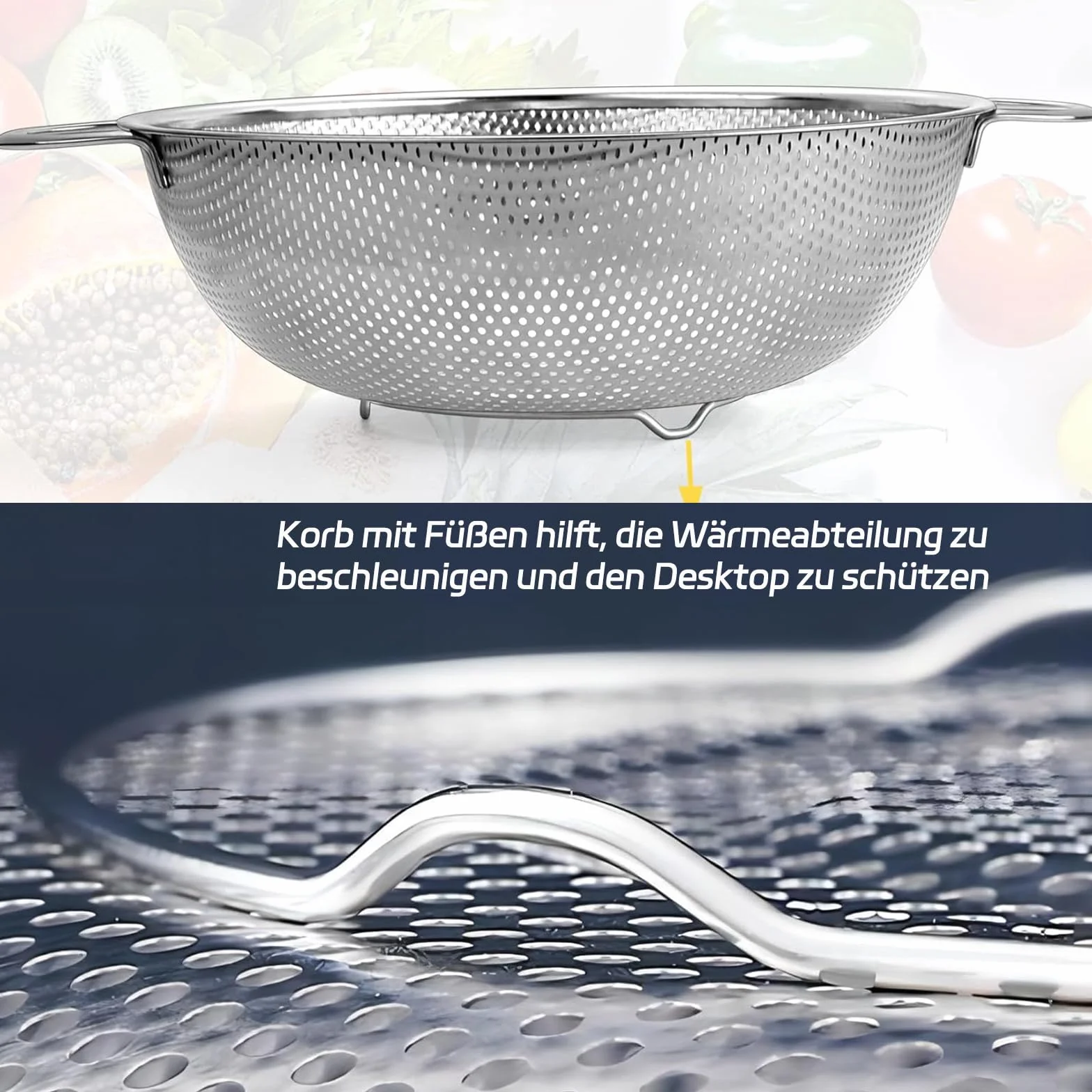 Sitko, sitko kuchenne ze stali nierdzewnej z uchwytami, sitko do makaronu, mikroperforowane sitko, metalowy cedzak kuchenny, kosz sitowy na makaron, warzywa i owoce, ryż, nadaje się do mycia w
