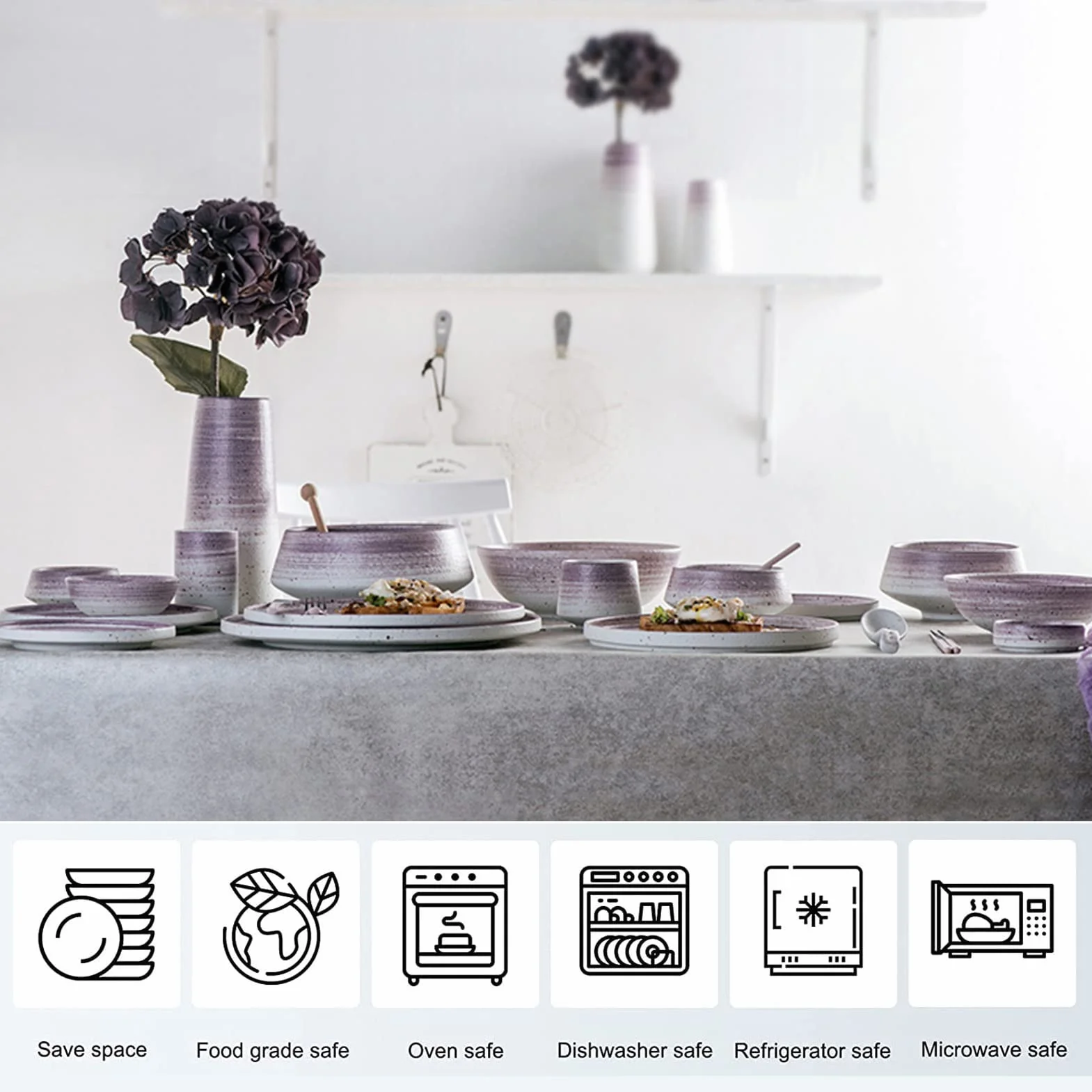 30-częściowy porcelanowy serwis obiadowy, zestaw naczyń dla 4 osób, nowoczesny kompletny zestaw obiadowy z talerzem płaskim, blatem deserowym, miską i kubkiem, zmywarką