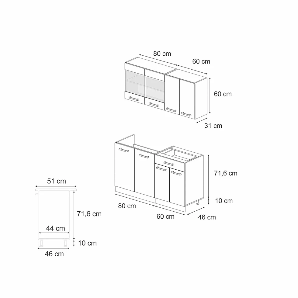 Vicco Pojedyncza kuchnia "R-Line", Biały dworek/złoty dąb, 140 cm | BP Marmur, adapté à une installation autoportante ou près du mur