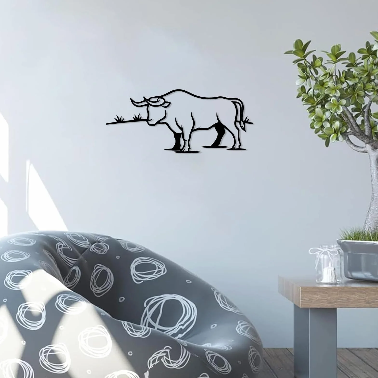 Ozdoby do salonu metal, unikalna rzeźba metalowa (61 cm) | Sylwetka byka metalowa sztuka ścienna metalowe znaki metalowe dekoracja zewnętrzna dekoracja ścienna