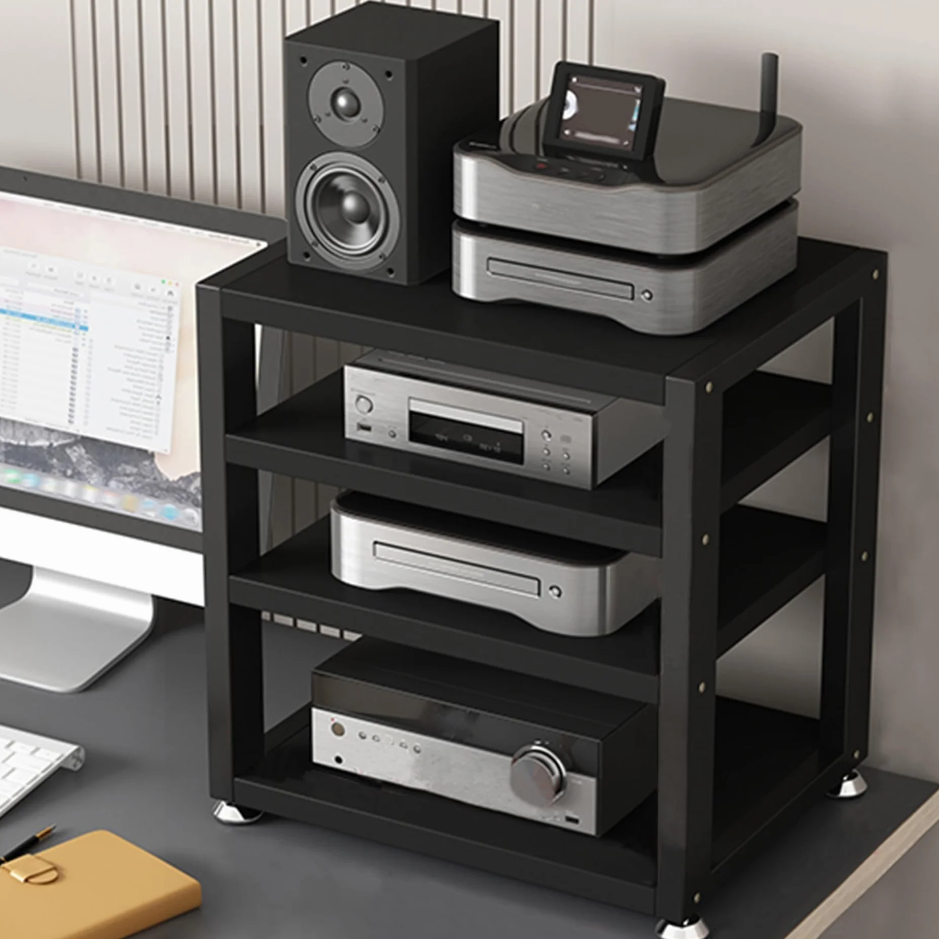 3-poziomowy stojak na media AV, drewniana półka rozrywkowa, na konsole do gier wideo i sprzęt audio, kompaktowa szafka stereo do małych przestrzeni, pasuje do odtwarzaczy DVD i dekodera kablowego