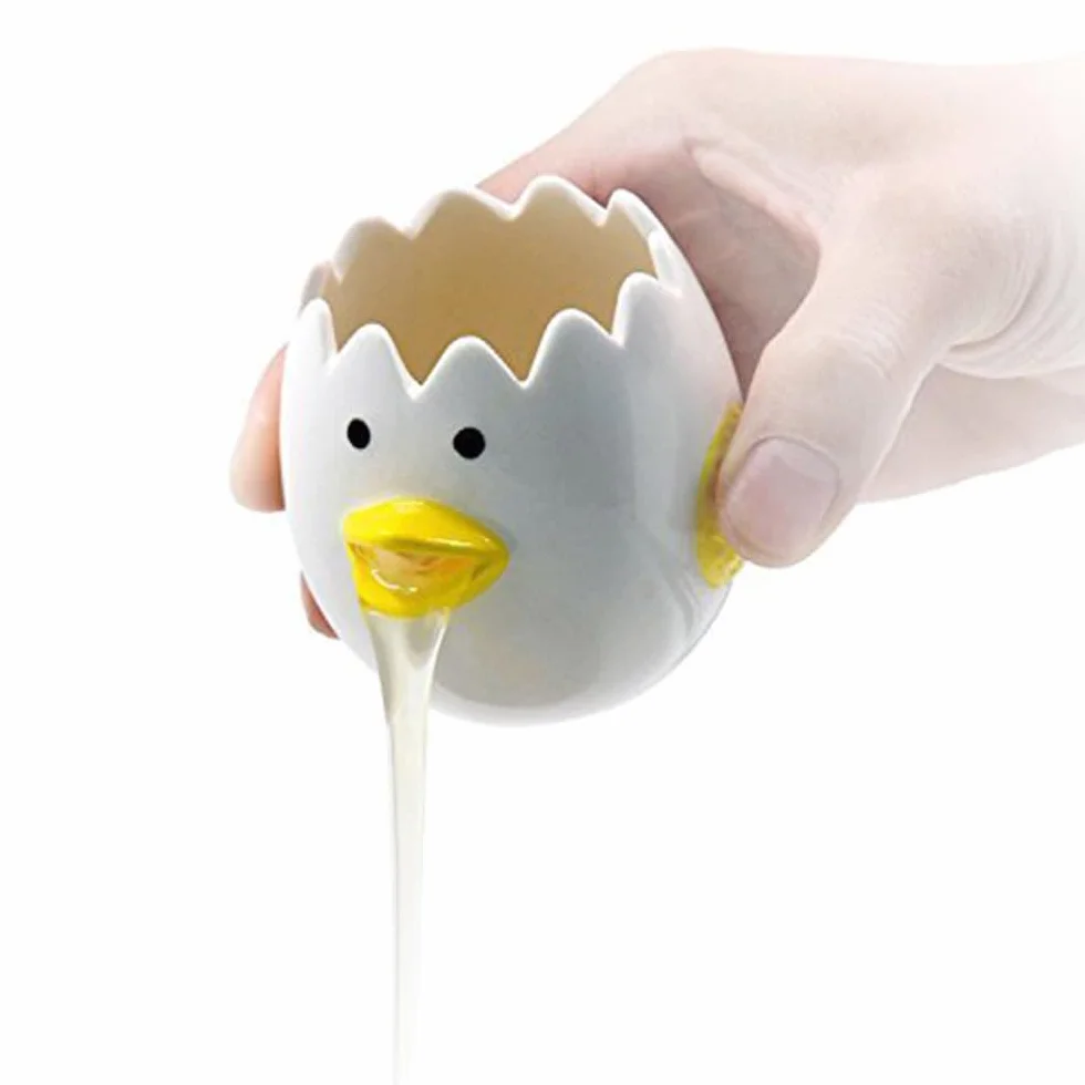Gadżet kuchenny do oddzielania żółtek – ceramiczny separator do jajek, separator jaj, pisklęta, zabawny do kuchni, piekarni (żółty)