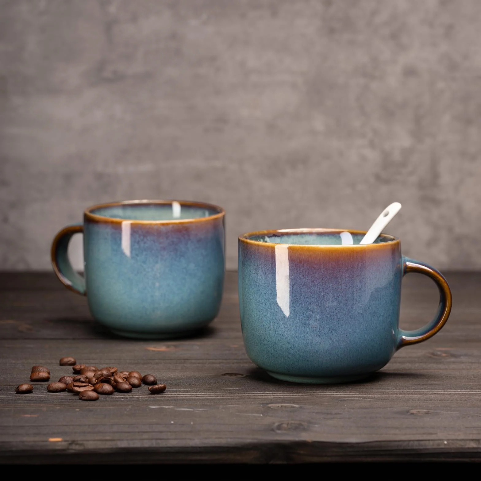 6-częściowy zestaw kubków do kawy, ceramiczne filiżanki do herbaty, wielofunkcyjne, odporne na zmywarkę i kuchenkę mikrofalową, kubek do kawy 360 ml, niebieski kubek kawowy