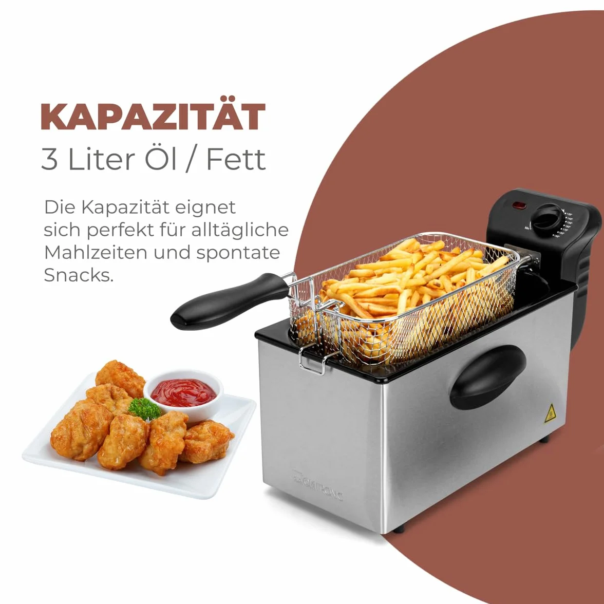 Clatronic 263684 friteuse Unique Autonome 2000 W Noir, Acier inoxydable