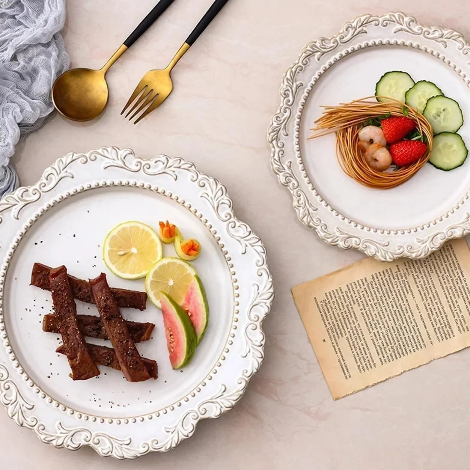 Zestaw Naczyń W Stylu Pałacowym Z Tłoczonym Ceramicznym Talerzem Obiadowym W Stylu Kuchni Zachodniej, Zestaw Misek Do Zupy, Talerz 10,6 Cala