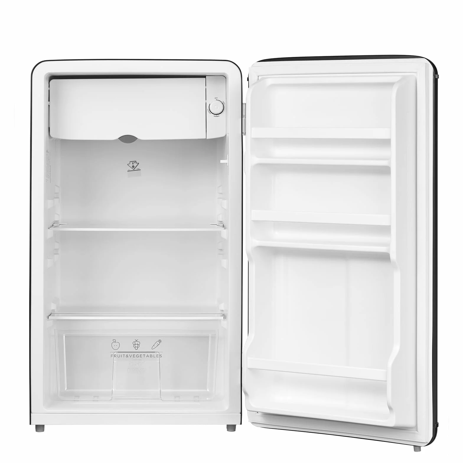 Comfee ' RCD93BL2EURT(E) lodówka pod blatem, 93 l, lodówka w stylu retro, wolnostojąca z komorą na lodówkę, regulowane termostaty, światło LED, czarna