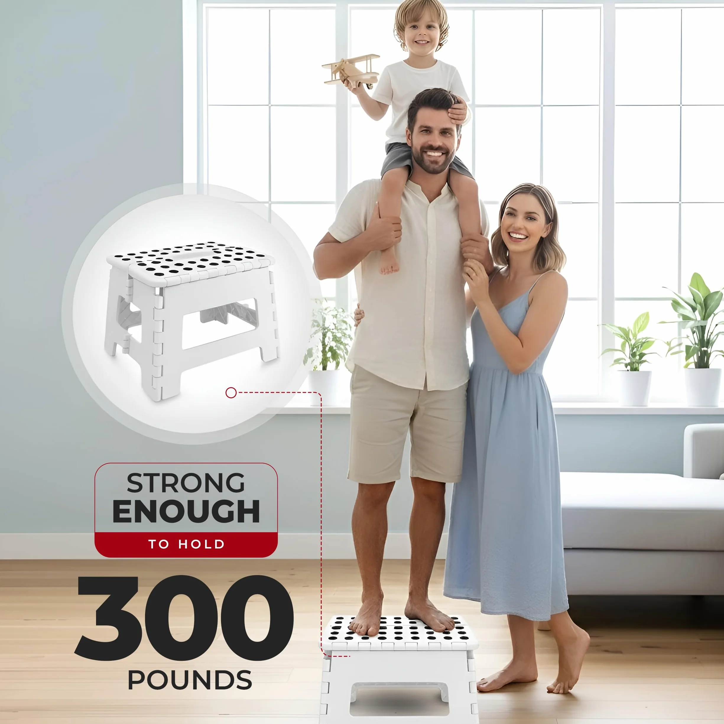 Utopia Home Składany Taboret - Wysokość 23 cm dla Dzieci i Dorosłych, Nośność 136 kg (Biały, Opakowanie 1 szt.)