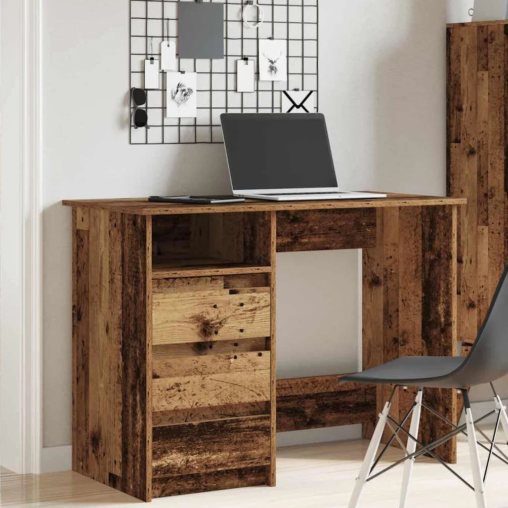 Biurko o wyglądzie starego drewna z materiału drewnopochodnego 102 x 50 x 75 cm, blat stołu z miejscem do przechowywania, do komputera, gabinetu, biura, domu, porządku