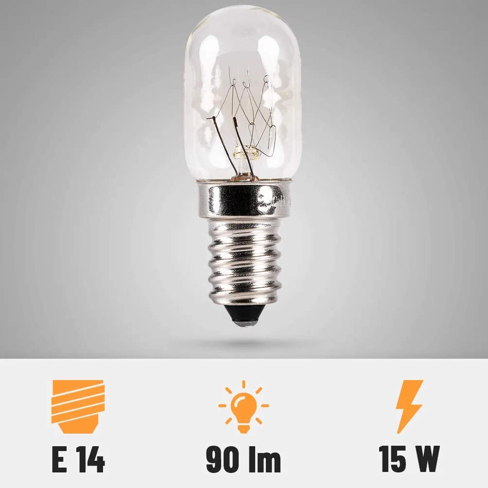 HEITECH lampa do lodówki, zestaw 2 sztuk, 15 W, E14, żarówka do maszyny do szycia, okapu kuchennego, witryny, lampy z kamienia solnego, lodówki, zamrażarki - lampa do lodówki z kapsułką T22, 50
