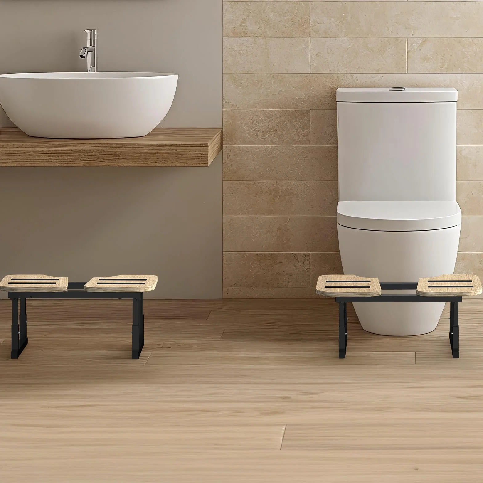 LIANTRAL Taboret toaletowy dla dorosłych, antypoślizgowy, składany stołek z drewna i metalu, ergonomiczny taboret toaletowy do łazienki, taboret toaletowy na hemoroidy, wzdęcia brzucha, zaparcia