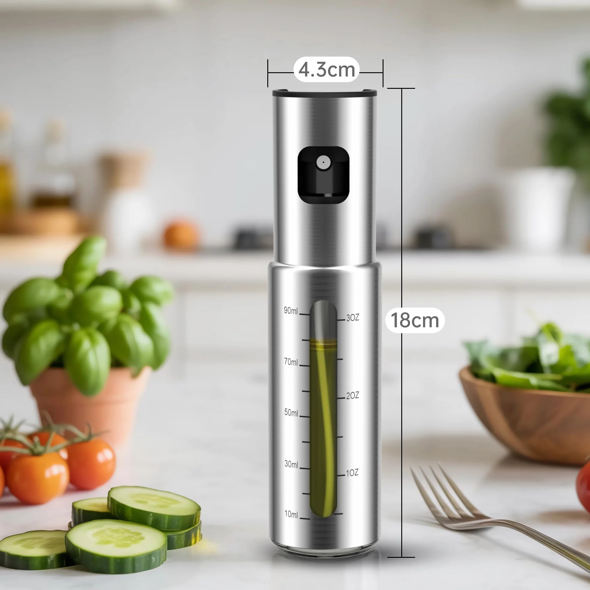 KitchenBoss Rozpylacz Oleju do Smażenia Oliwy z Oliwek: 100ml Stalowy Rozpylacz do Frytkownicy Powietrznej, Sałatek, BBQ