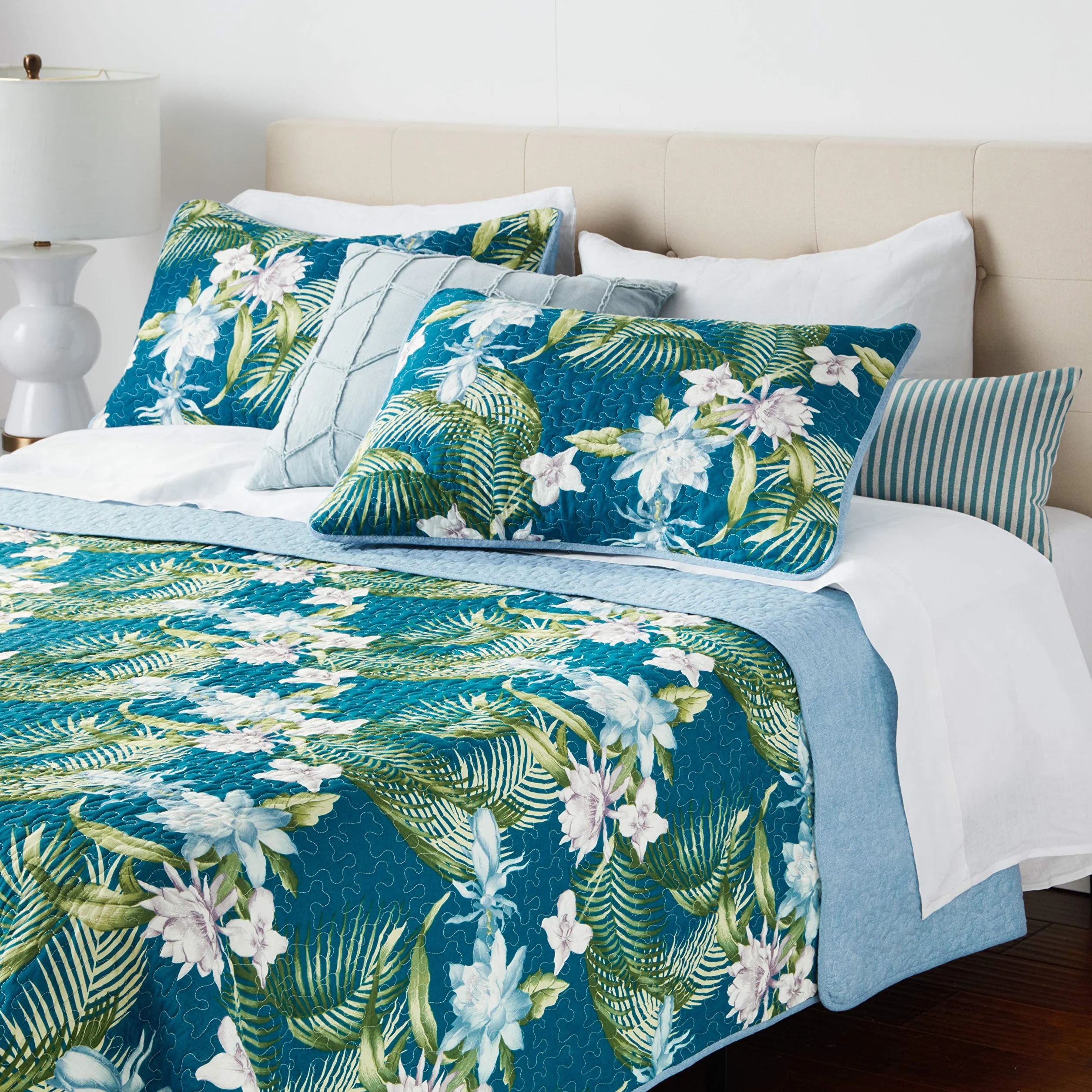 Tommy Bahama | Zestaw kołder - 100, odwracalny, lekki i oddychający, wstępnie sprany dla dodatkowej miękkości, bawełna, ciemnoniebieski, Queen