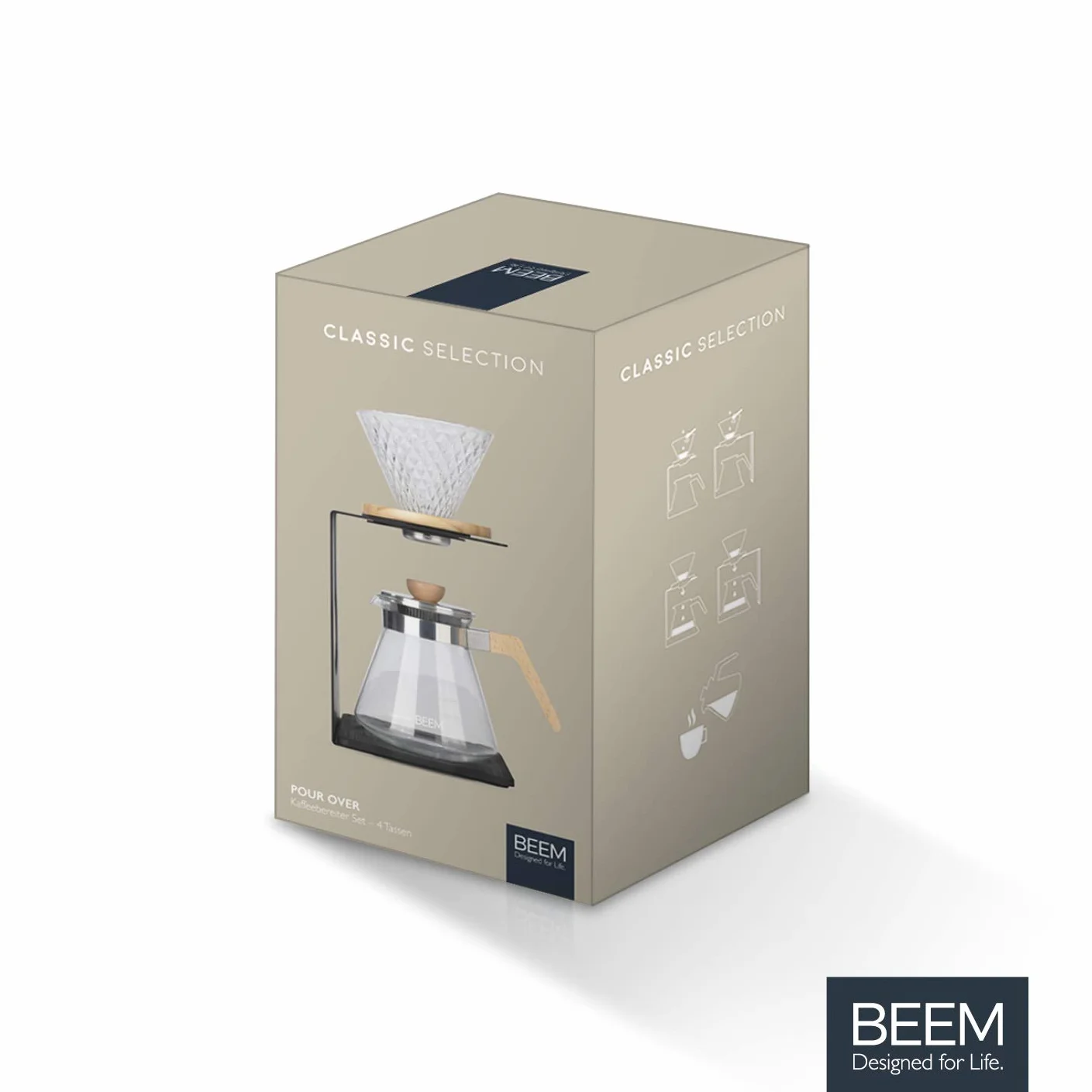 BEEM POUR OVER zestaw zaparzaczy do kawy na 4 filiżanki | w zestawie szklany filtr ręczny i szklany dzbanek z pokrywką | do ręcznego parzenia kawy w tradycyjny sposób | eleganckie i nowoczesne