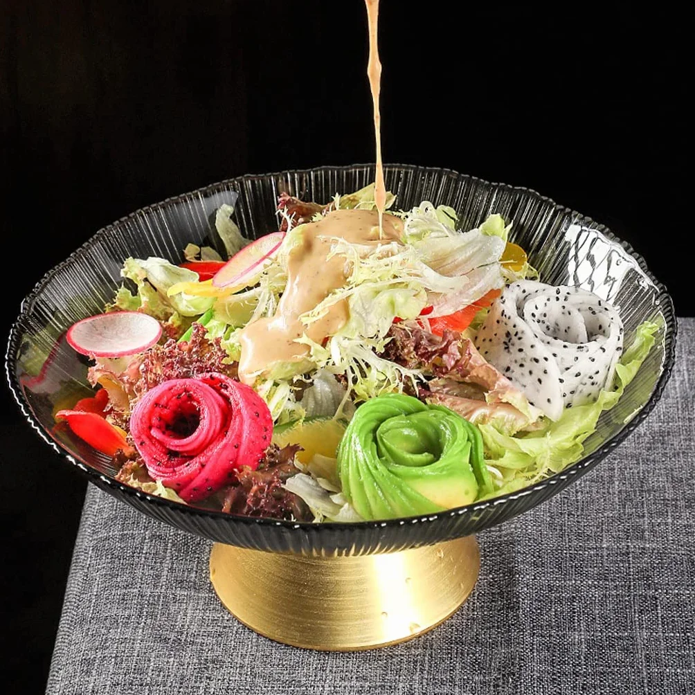 Miska do serwowania sałatek Szklana miska Miska do sałatek Szklana miska do sałatek Jedzenie Sztućce Zastawa stołowa Wysoka szklana miska Sashimi Warzyw Plateround Bowl Miska Sałatkowa(S)