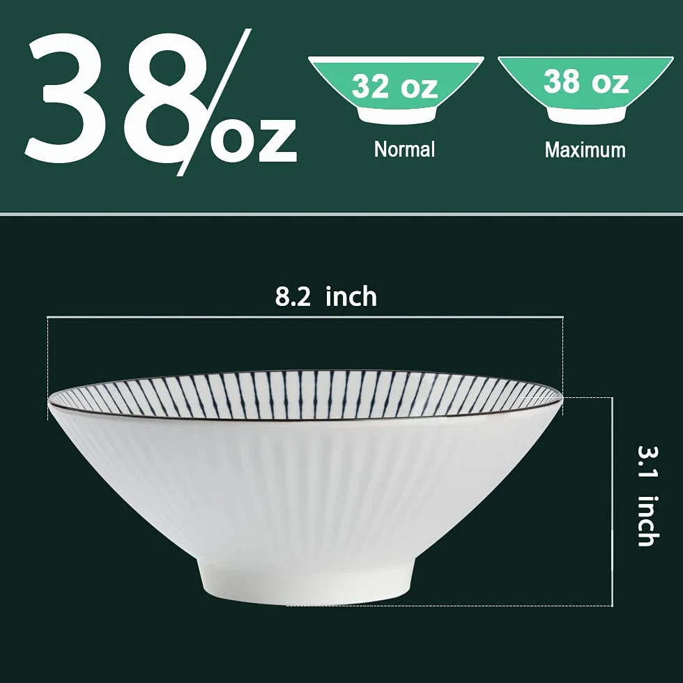 Zestaw japońskich misek do ramenu - 4 ceramiczne miski do zupy, pho, makaronu - pojemność 1,077 g, 20 cm