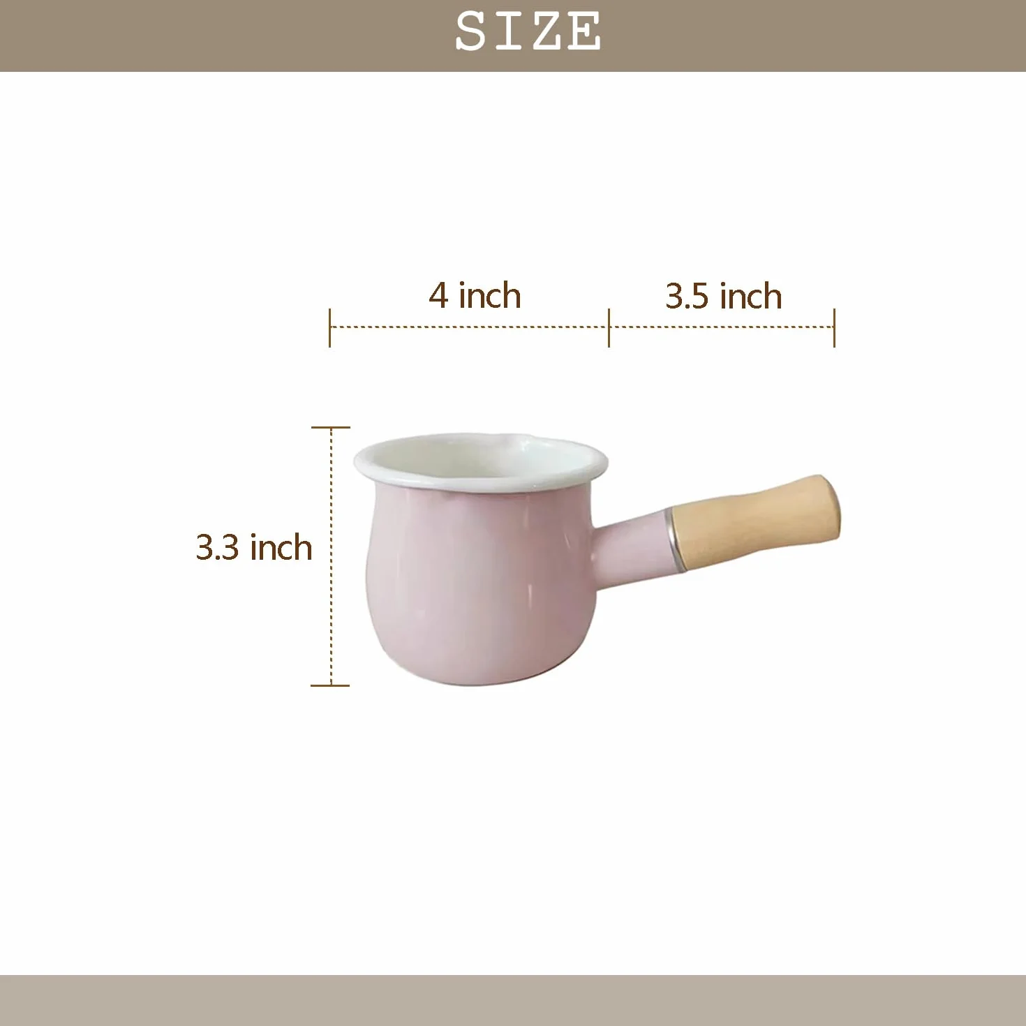 Emaliowany garnek na mleko, podgrzewacz do masła, nieprzywierający mini rondel, 10 cm, 500 ml, małe naczynia kuchenne z drewnianym uchwytem (różowy)