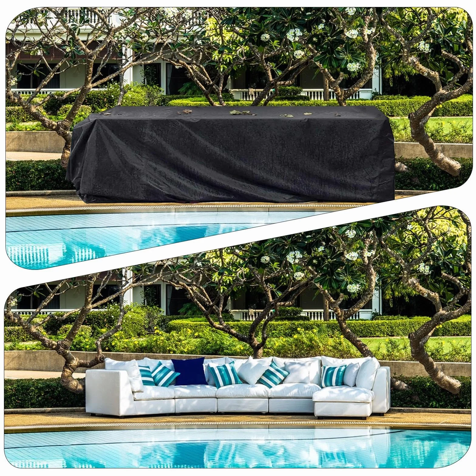 Wytrzymały wodoodporny pokrowiec na meble ogrodowe 420D, 240 x 120 x 70 cm, odporny na promieniowanie UV, do stołów tarasowych i mebli zewnętrznych, osłona zewnętrzna, odporna na warunki atmosferyczne