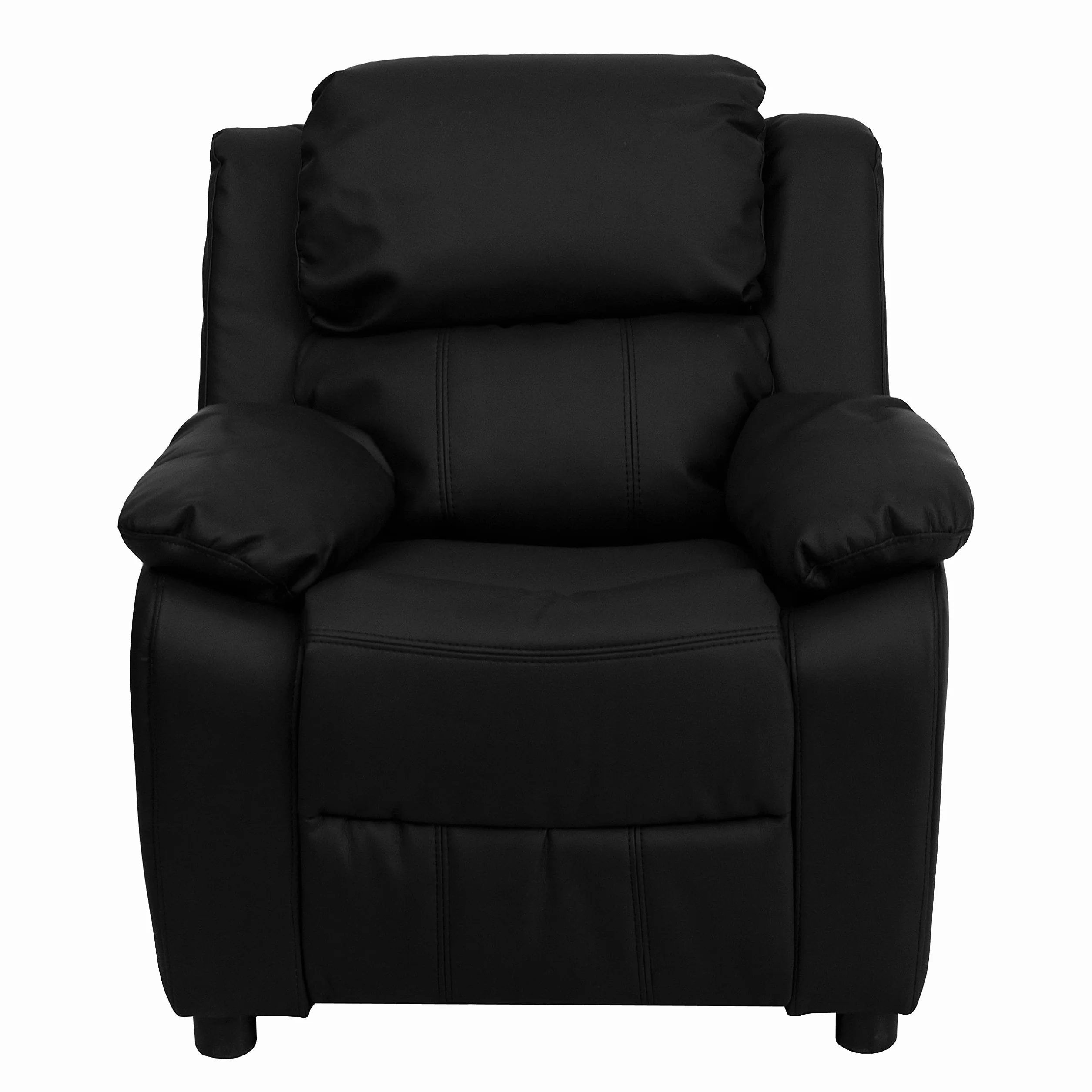 Flash Furniture Deluxe Wyściełany współczesny fotel dziecięcy z podłokietnikami do przechowywania, skórzany, czarny, 66,04 x 53,34 x 53,34 cm