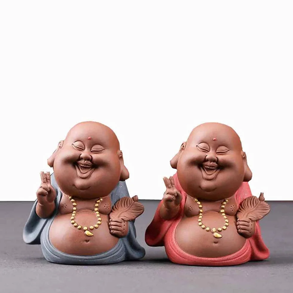 Fioletowy piasek mały mnich herbata zwierzę domowe ceramiczne figurki chłopców dekoracja wnętrz kreskówka mały mnich rzeźba posąg buddy do samochodu (kolor : a)