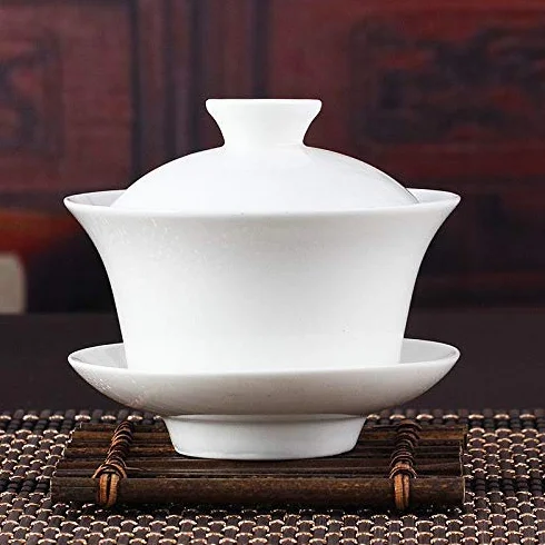 Porcelanowy zestaw do herbaty Gaiwan Kung Fu, Zestaw do herbaty Kung Fu Gaiwan z białej porcelany jadeitowej reliefem smoka i feniksa o długości 150 ml(Dragon)