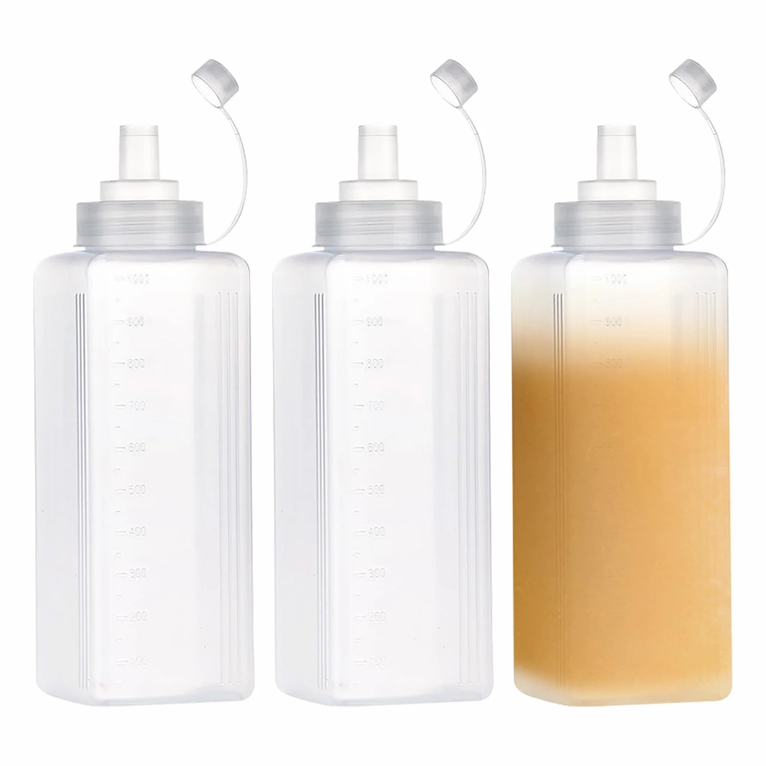 3 plastikowe butelki do wyciskania z szerokimi otworami, przezroczyste, bez wycieków, do malowania, pieczenia, keczupu, ostrego sosu, oliwy z oliwek, butelka na sos (# 1000 ml)