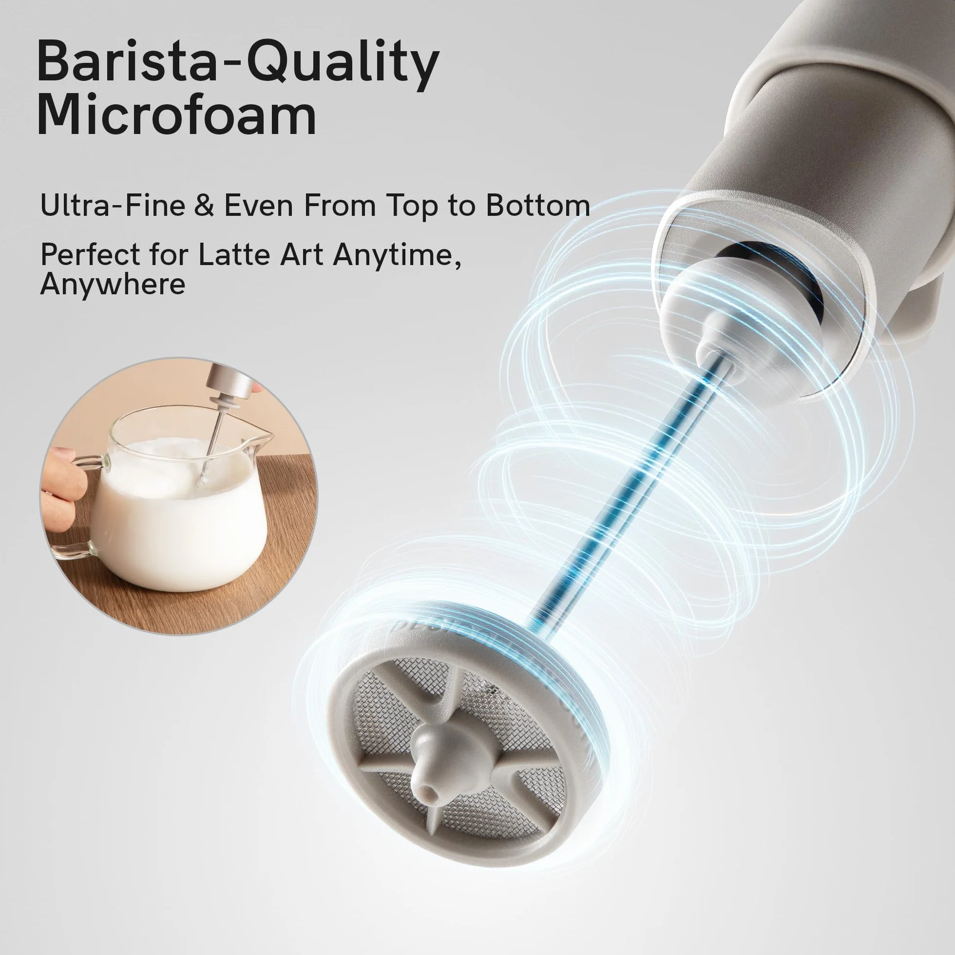 OutIn LattoGo Spieniacz do Mleka, Przenośny Mikser do Kawy i Latte Art, Akumulatorowy (USB-C) Ubijak Baristy (z Etui Podróżnym)
