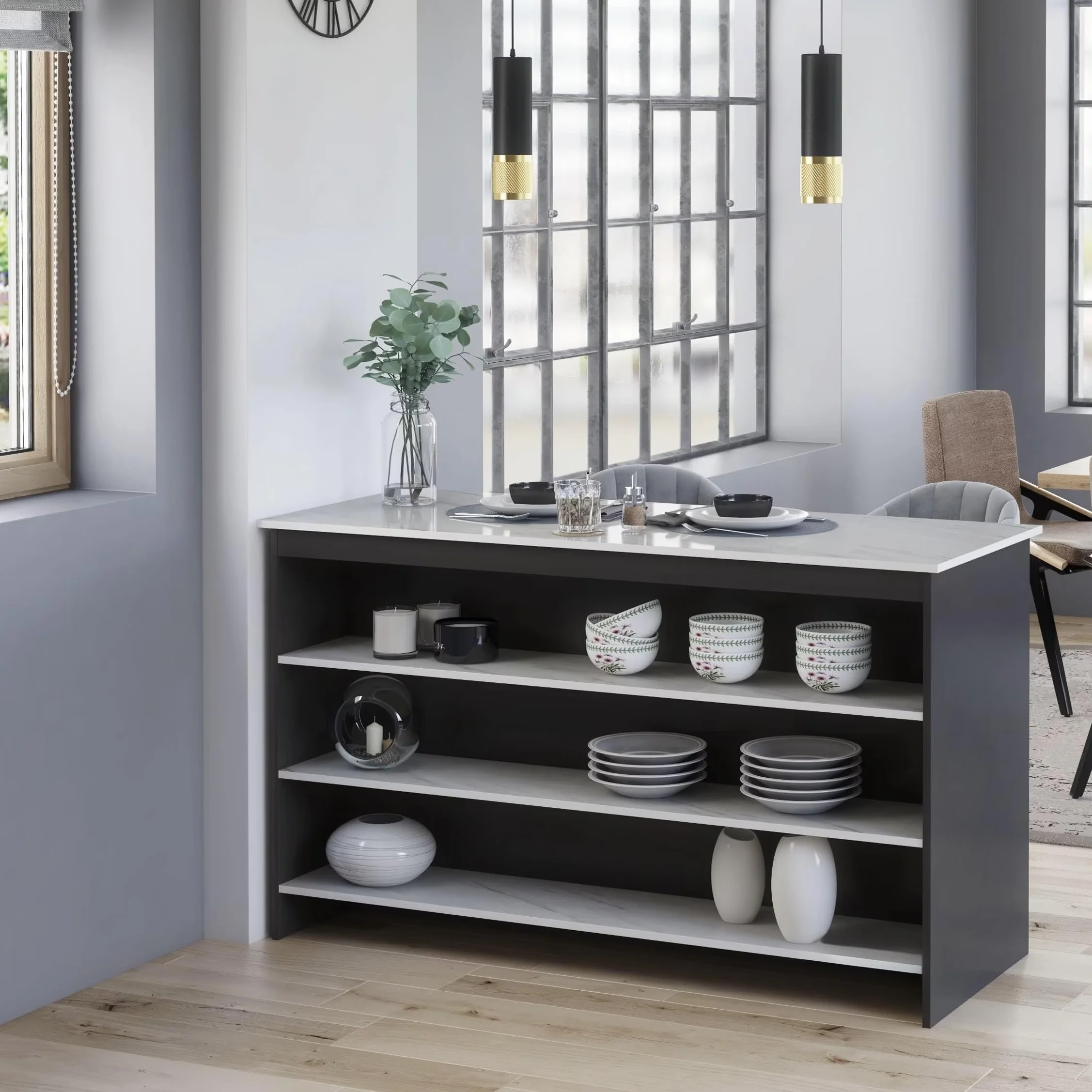 Furneo Kitchen Island Wyspa kuchenna grafit i bialy marmur KI02