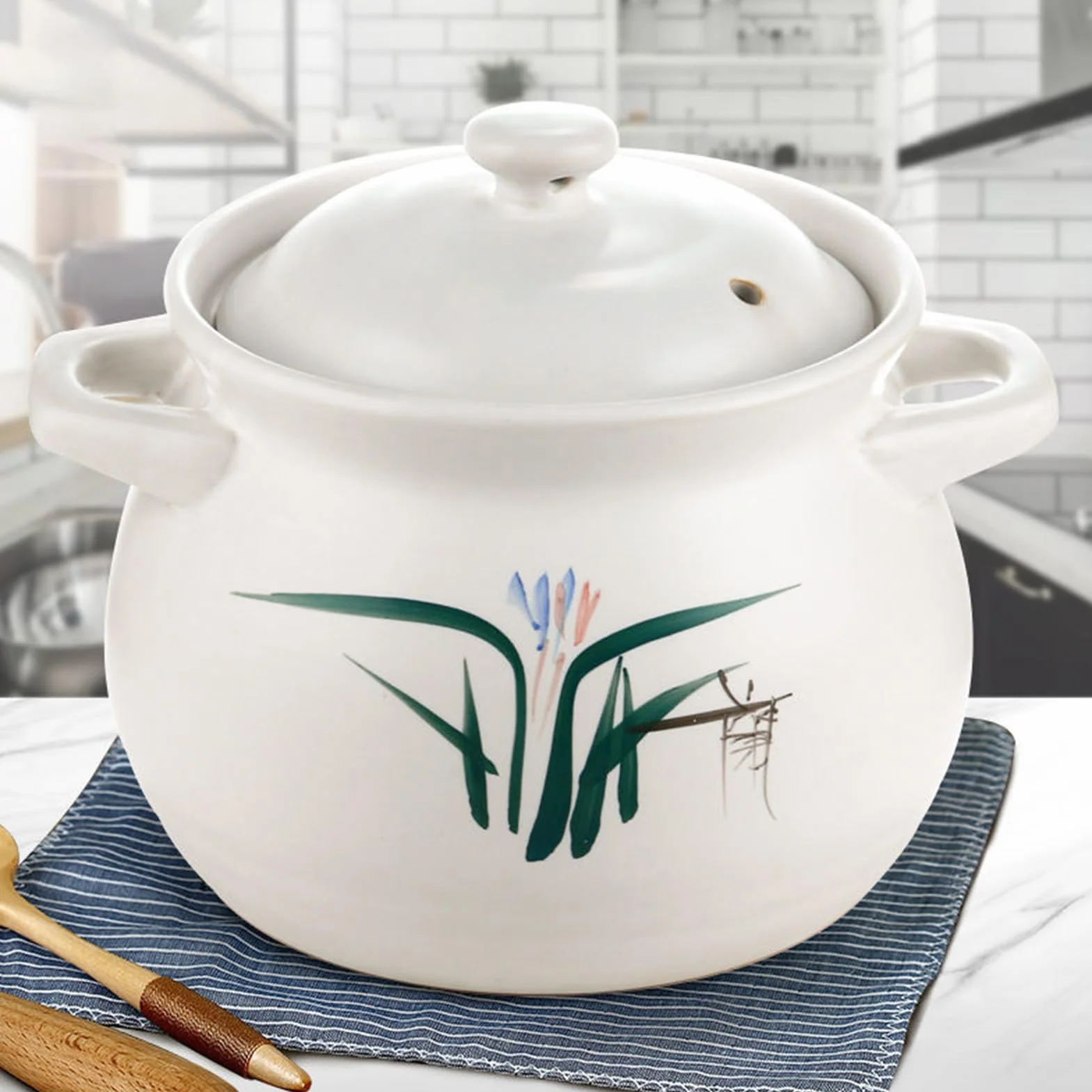Ceramiczny garnek do duszenia, Małe miedziane rondle, garnki z pokrywką, ceramiczne(5.5L/5Quarts)