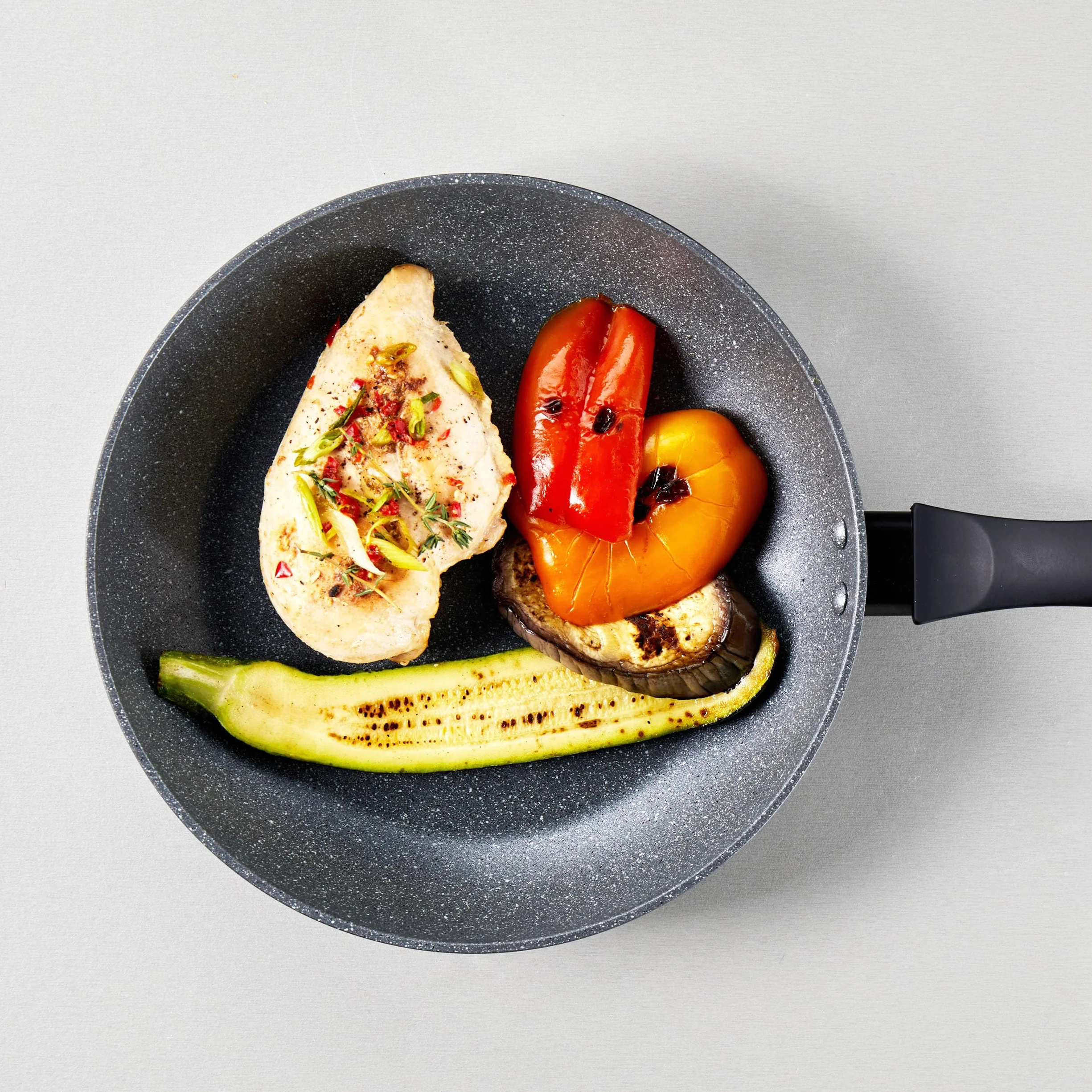 Russell Hobbs RH02799EU7 Frying Pan, Non-Stick, Induction Hob Suitable Cooking Pan, Cook With Little or No Oil For Healthy Meals, Soft Grip Handle, Metallic Marble, Strong Forged Aluminium, 24 cm